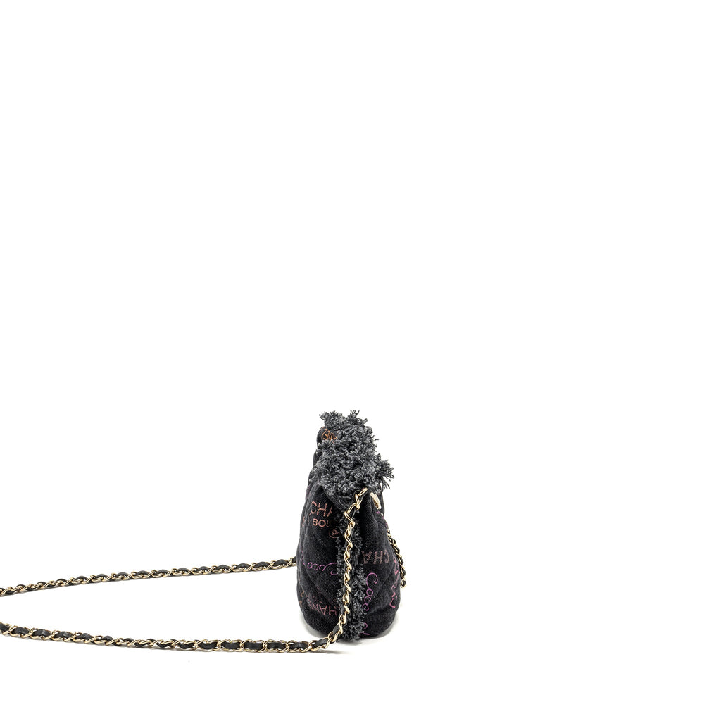 CHANEL SMALL BUCKET BAG DENIM BLACK LGHW (MICROCHIP)