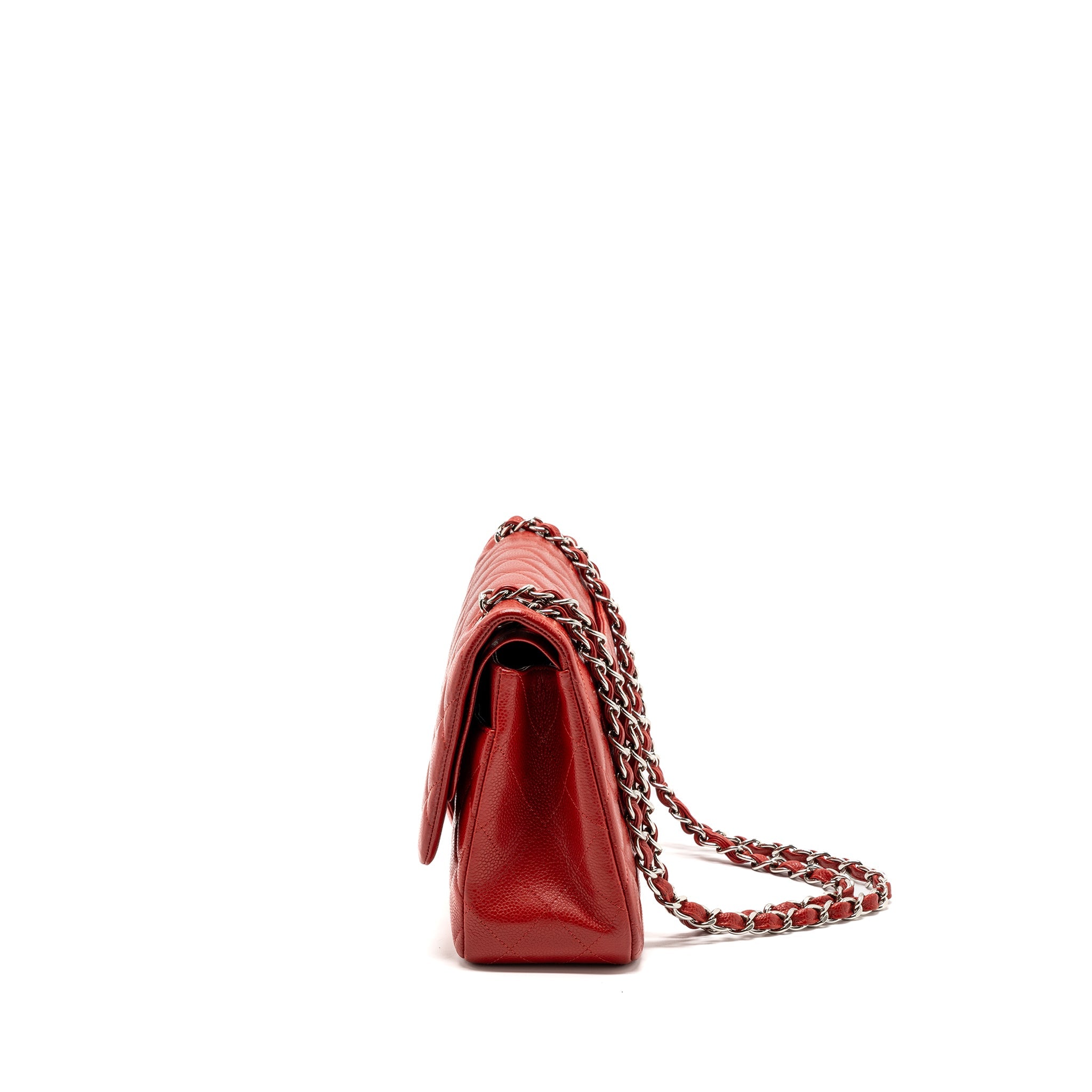 CHANEL CLASSIC JUMBO DOUBLE FLAP BAG CAVIAR RED SHW