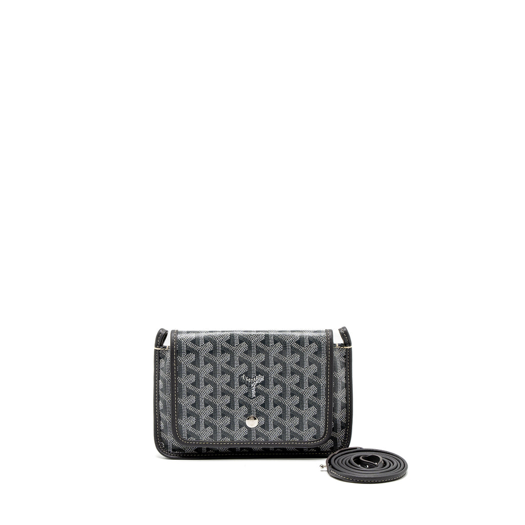 GOYARD PLUMET POCKET WALLET GOYARDINE CANVAS/CHEVROCHES CALFSKIN GREY SHW