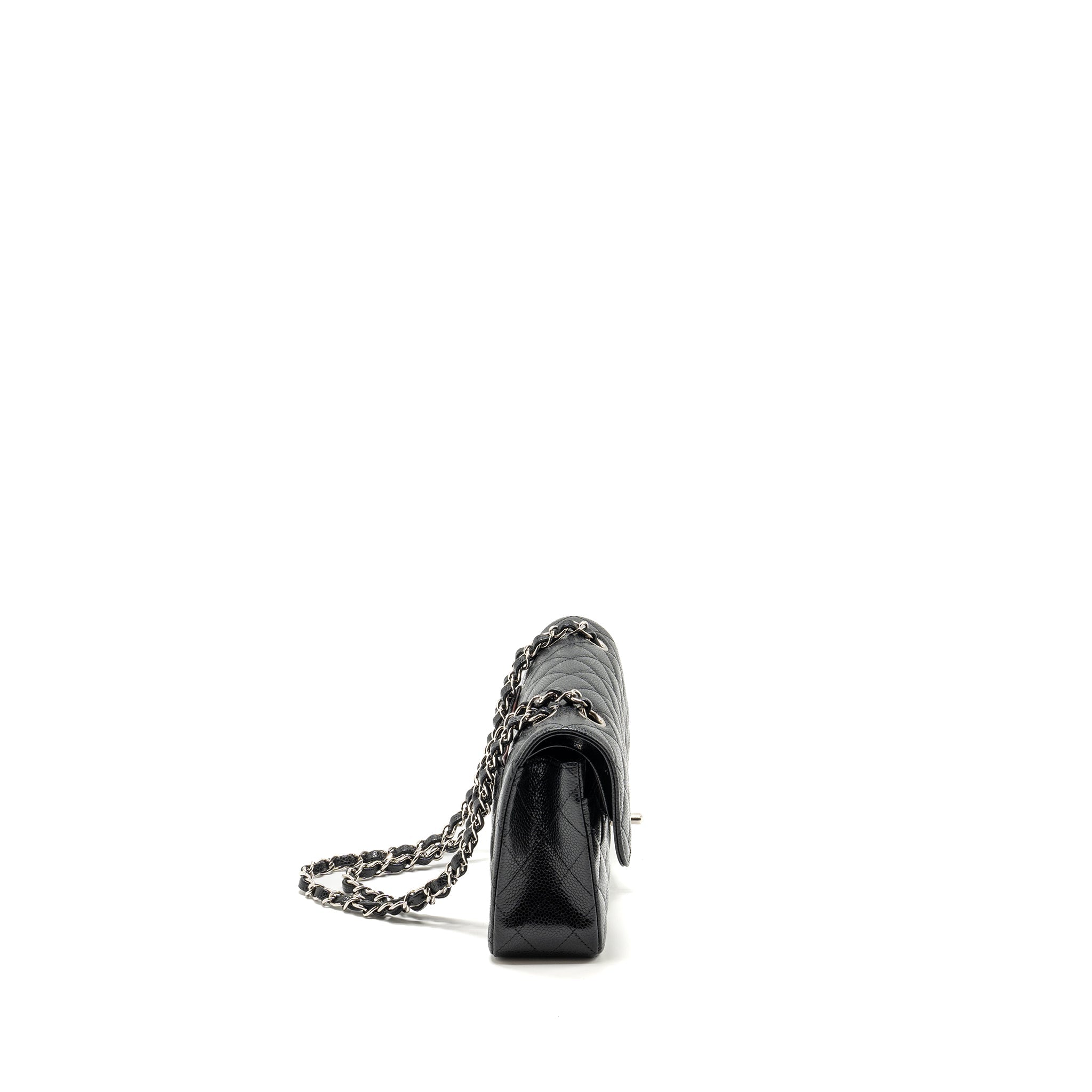 CHANEL SMALL CLASSIC DOUBLE FLAP BAG CAVIAR BLACK SHW (MICROCHIP)