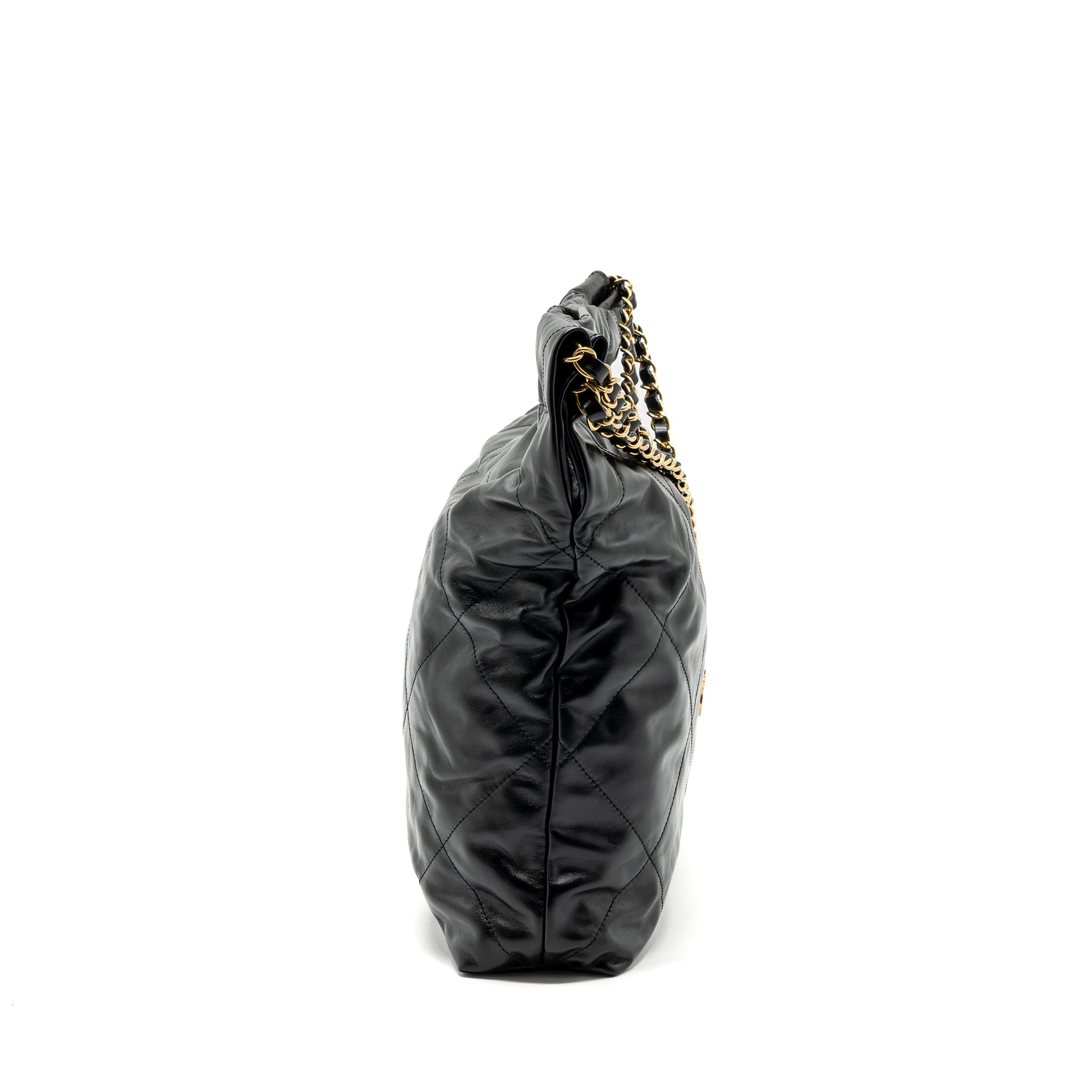 CHANEL MEDIUM 22 BAG SHINY CALFSKIN BLACK GHW (MICROCHIP)