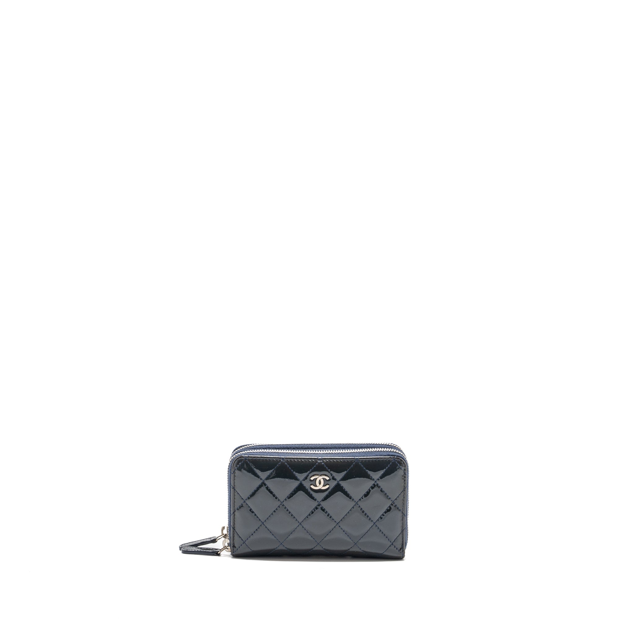CHANEL DOUBLE ZIP WALLET PATENT NAVY SHW