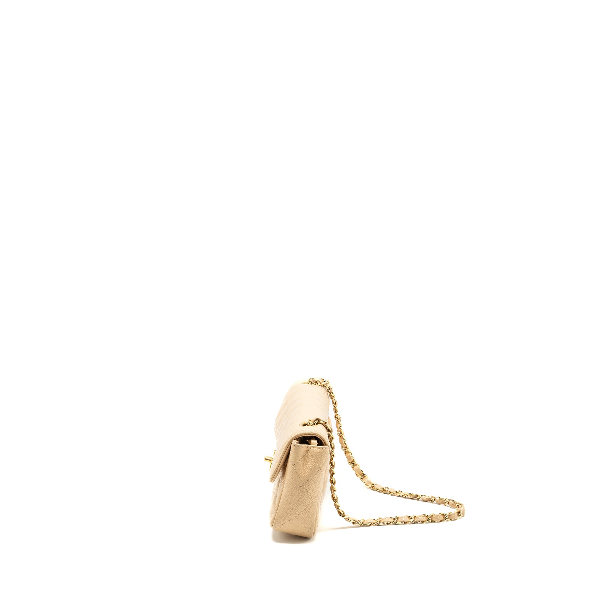 CHANEL EAST-WEST FLAP SHOULDER BAG CAVIAR BEIGE GHW