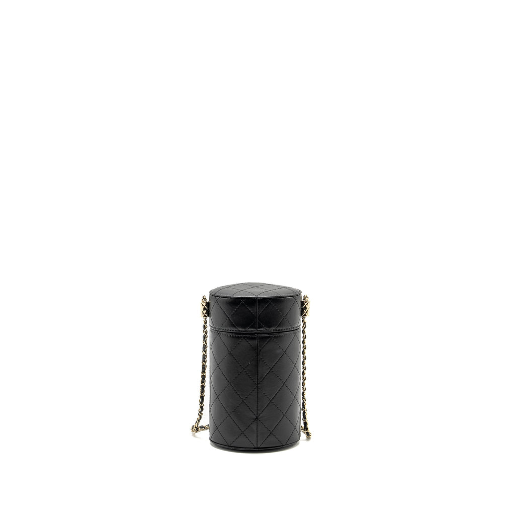 CHANEL CC ROUND VANITY CASE WITH CHAIN LAMBSKIN BLACK LGHW