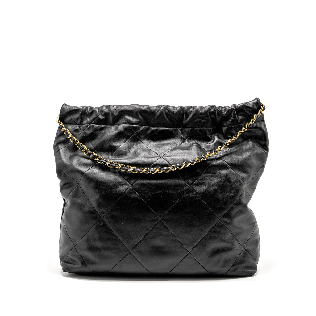 CHANEL MEDIUM 22 BAG SHINY CALFSKIN BLACK GHW (MICROCHIP)