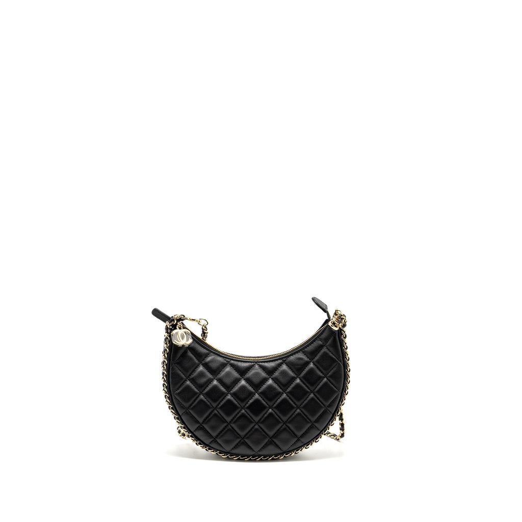 CHANEL SMALL MOON HOBO BAG LAMBSKIN BLACK LGHW (MICROCHIP)