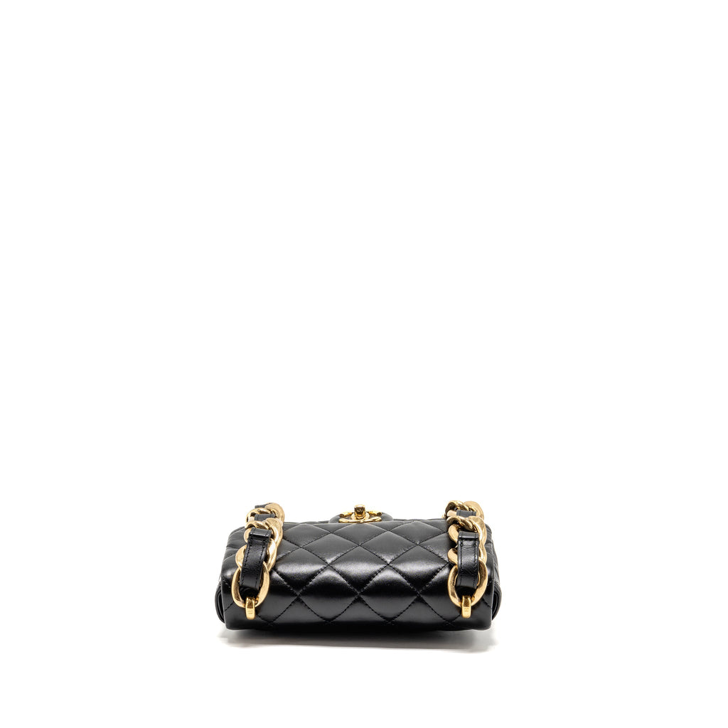 CHANEL GIANT CHAIN FLAP BAG LAMBSKIN BLACK GHW (MICROCHIP)