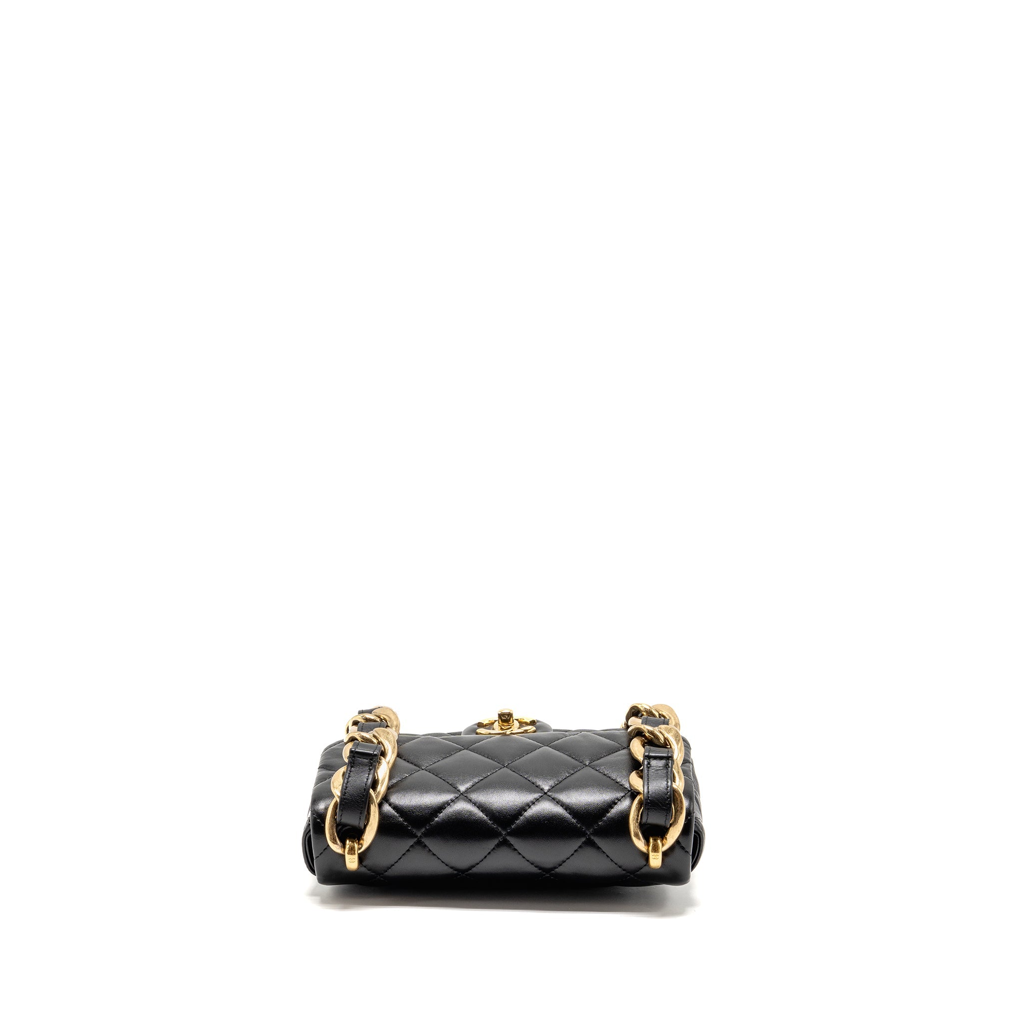 CHANEL GIANT CHAIN FLAP BAG LAMBSKIN BLACK GHW (MICROCHIP)