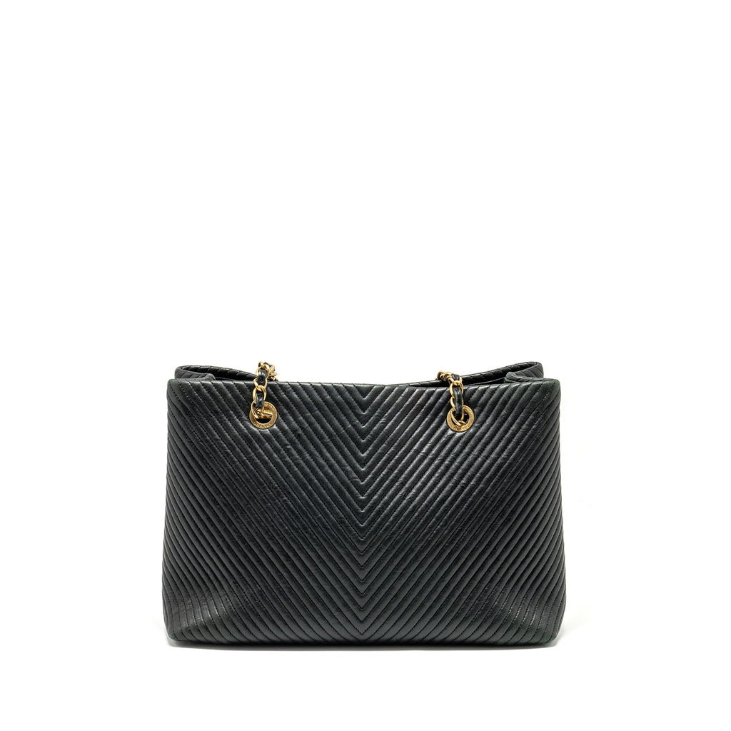 CHANEL CHEVRON SHOPPING TOTE BAG GOATSKIN BLACK GHW
