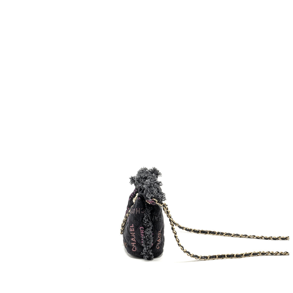 CHANEL SMALL BUCKET BAG DENIM BLACK LGHW (MICROCHIP)