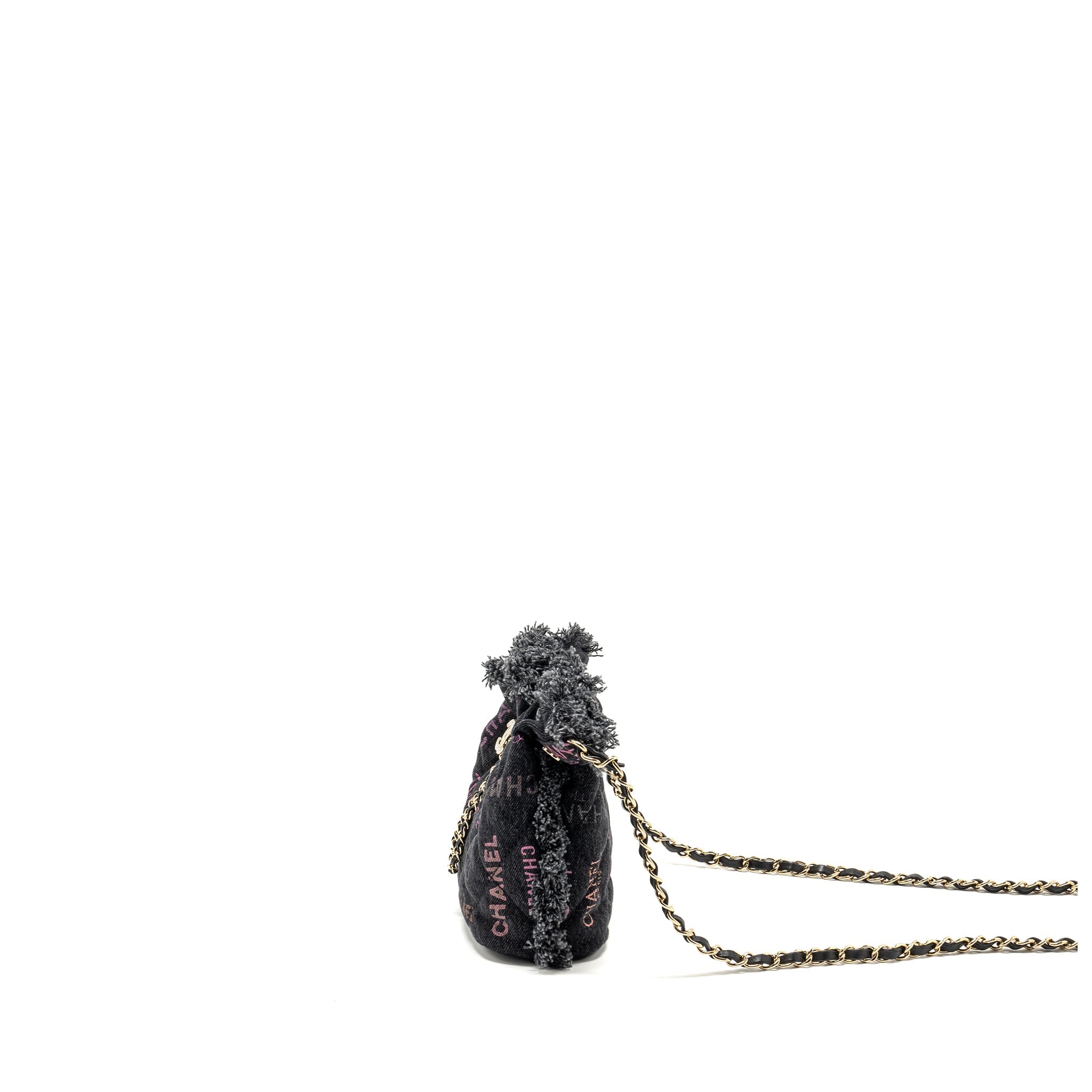 CHANEL SMALL BUCKET BAG DENIM BLACK LGHW (MICROCHIP)