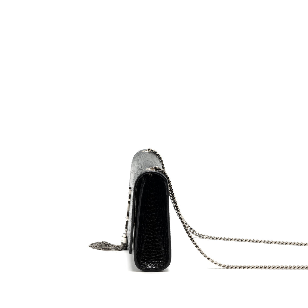 SAINT LAURENT/YSL KATE TASSEL CROC-EMBOSSED CALFSKIN BLACK SH