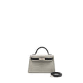 HERMES MINI KELLY II ALLIGATOR MISSISSIPPIENSIS MATT GRIS PERLE / BLACK SHW