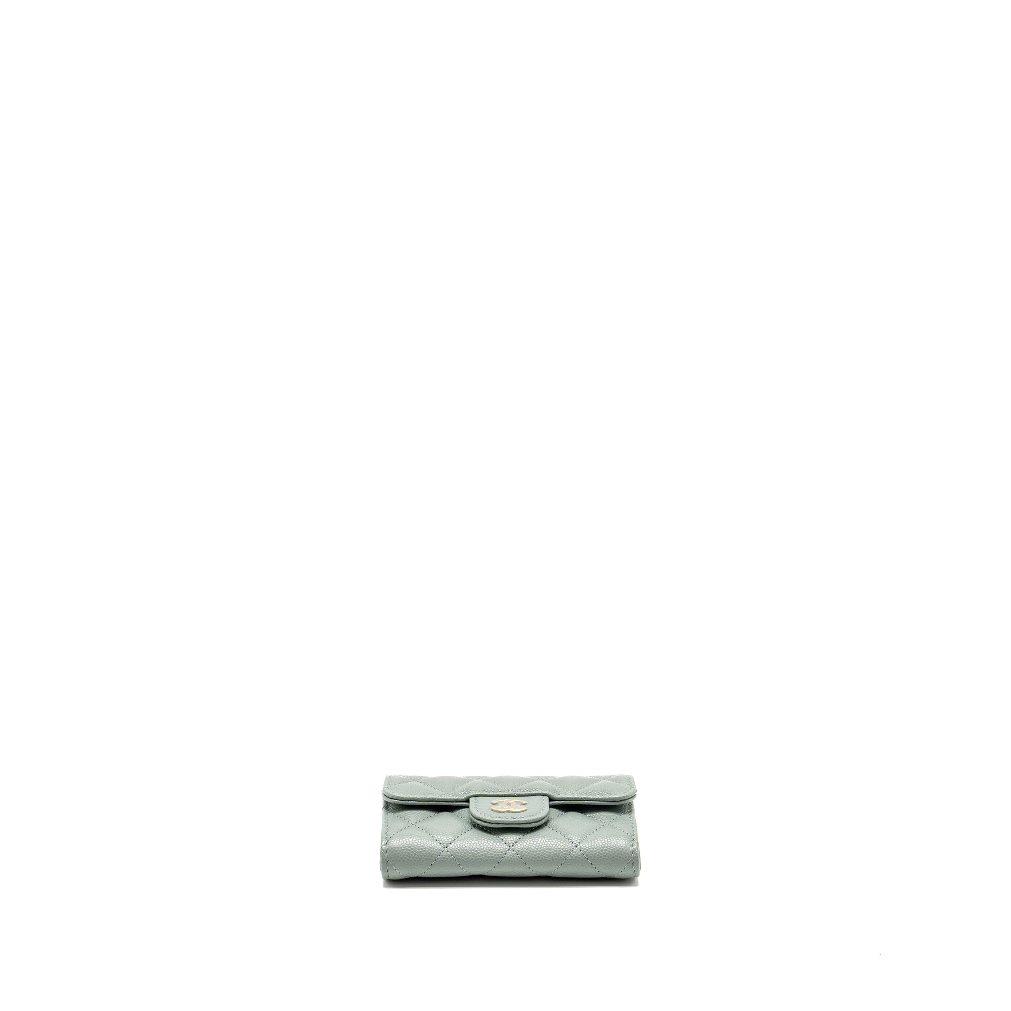 CHANEL CLASSIC FLAP CARD HOLDER CAVIAR LIGHT GREEN LGHW(MICROCHIP)