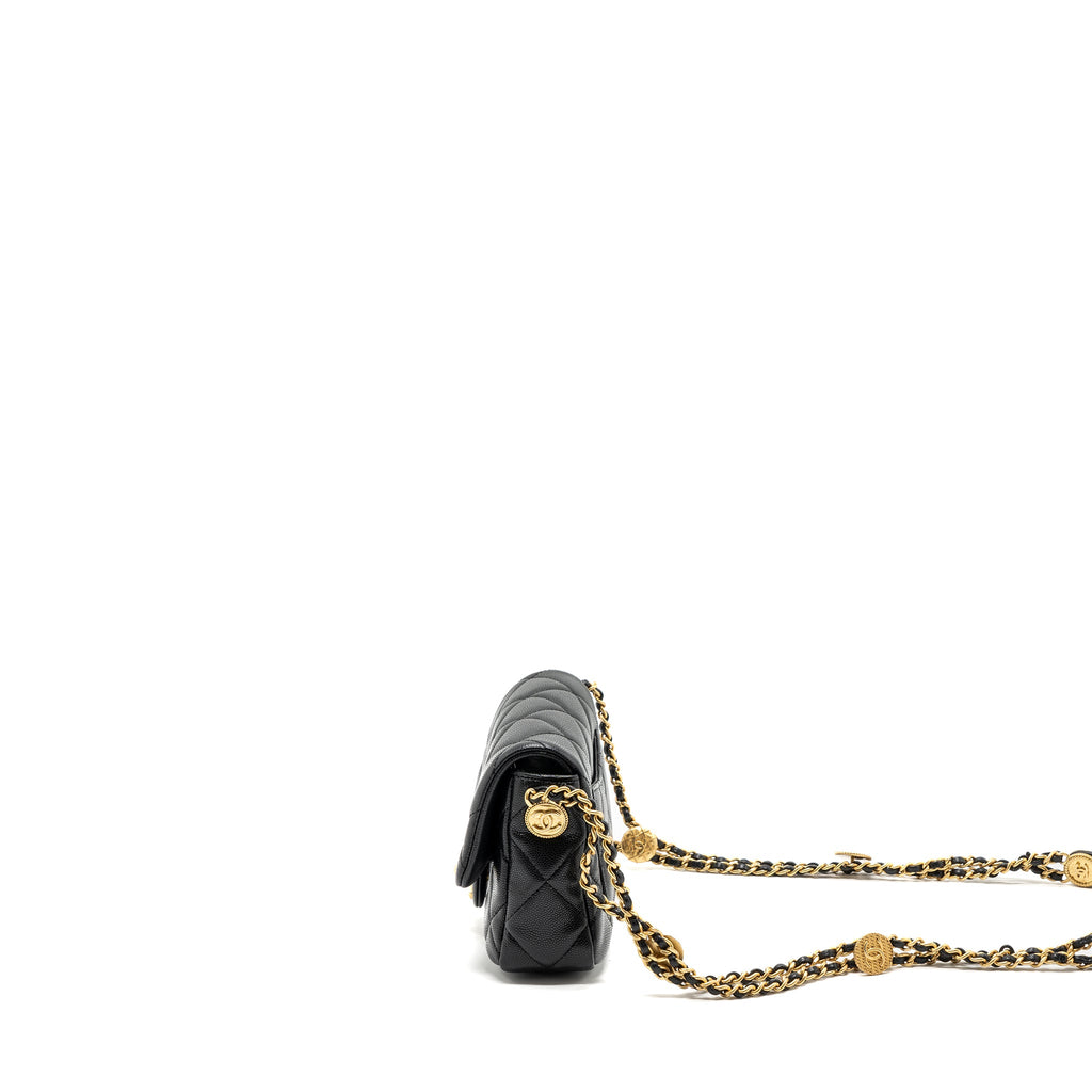 CHANEL MINI TWIST YOUR BUTTON FLAP BAG CAVIAR BLACK GHW(MICROCHIP)