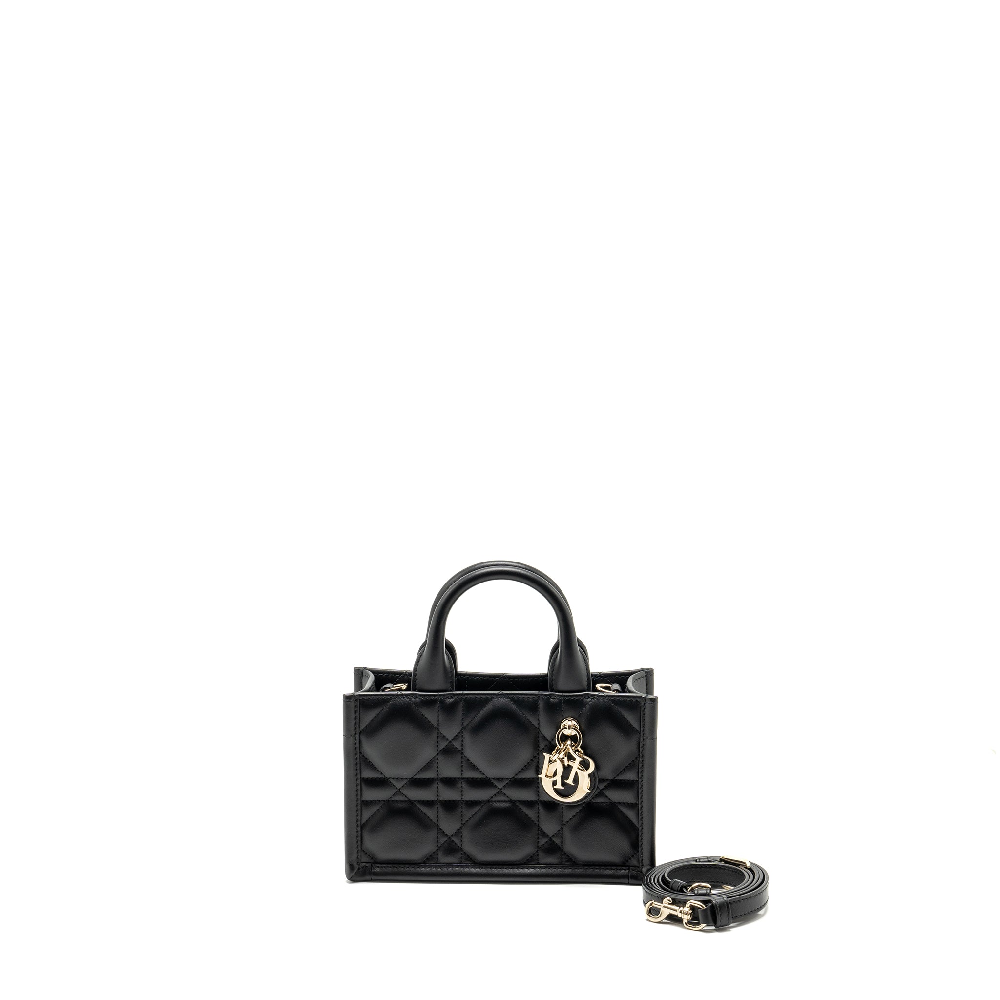 DIOR DIORAMOUR MINI DIOR BOOK TOTE MACROCANNAGE CALFKSIN BLACK LGHW