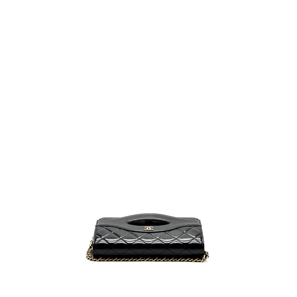 CHANEL 24C 31 WALLET ON CHAIN SHINY CALFSKIN BLACK LGHW (MICROCHIP)