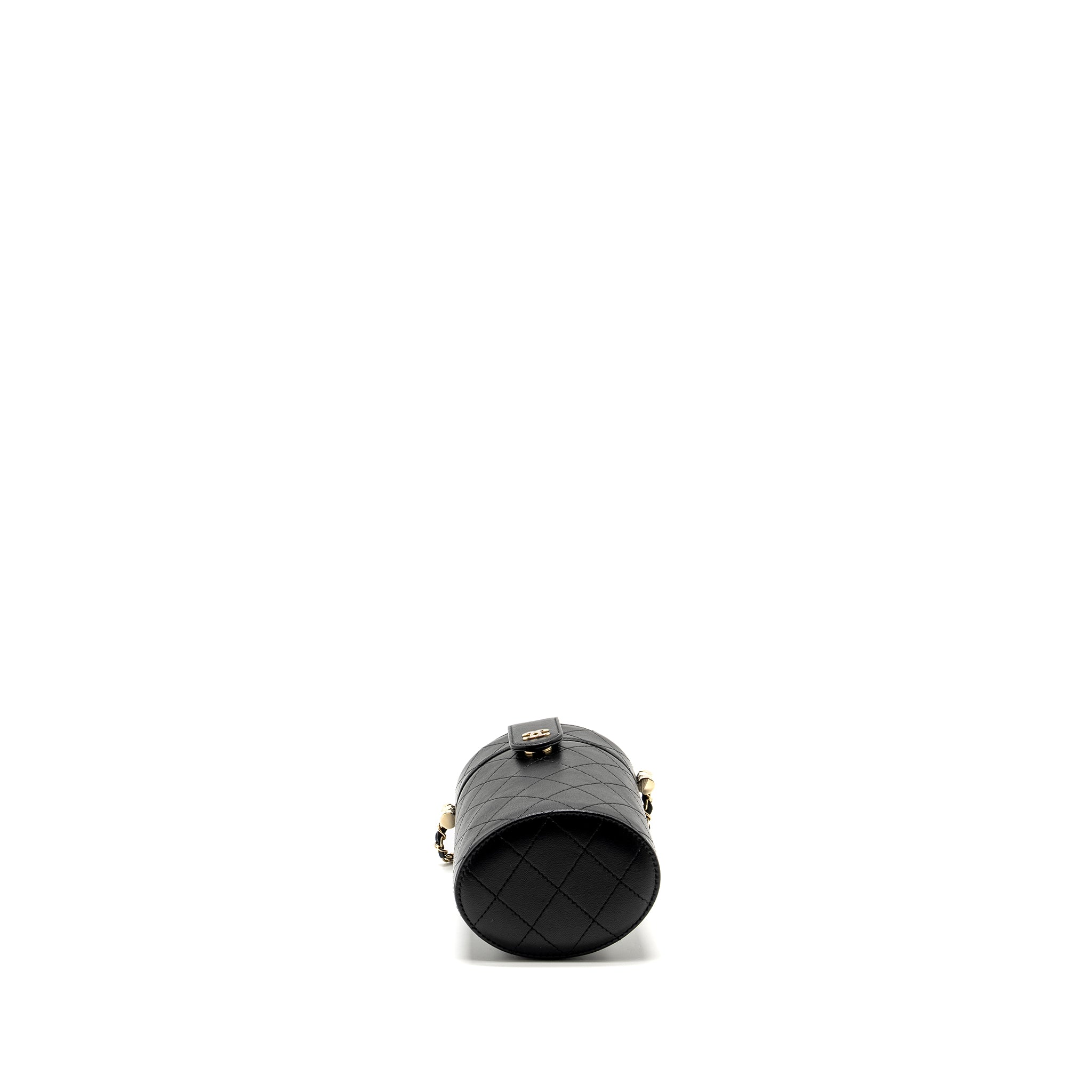 CHANEL CC ROUND VANITY CASE WITH CHAIN LAMBSKIN BLACK LGHW