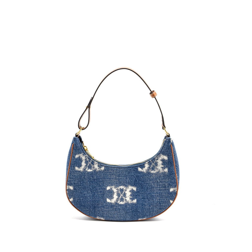 CELINE MEDIUM AVA BAG WITH TRIOMPHE DENIM NAVY/TAN GHW