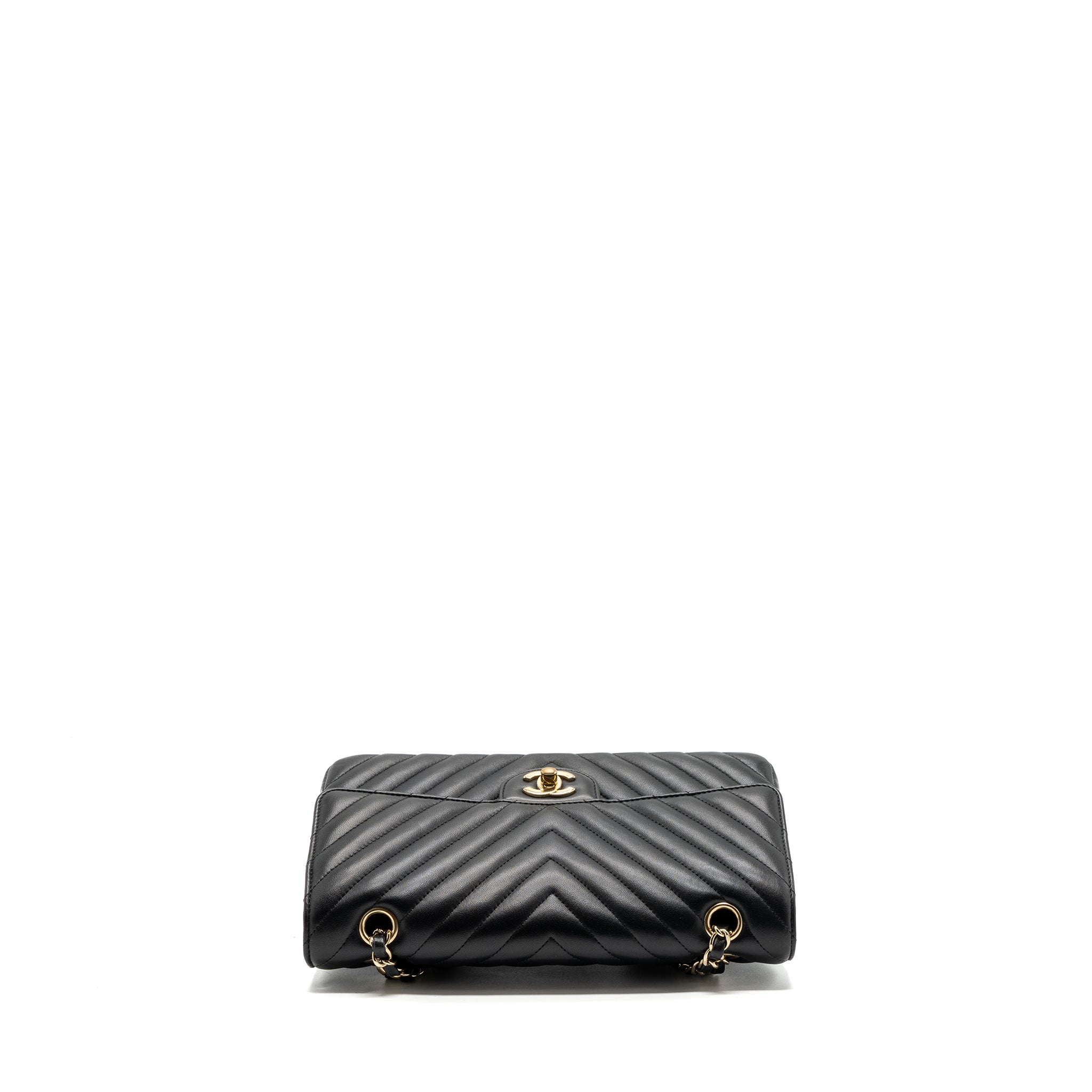 CHANEL MEDIUM CLASSIC DOUBLE FLAP BAG LAMBSKIN CHEVRON BLACK LGHW