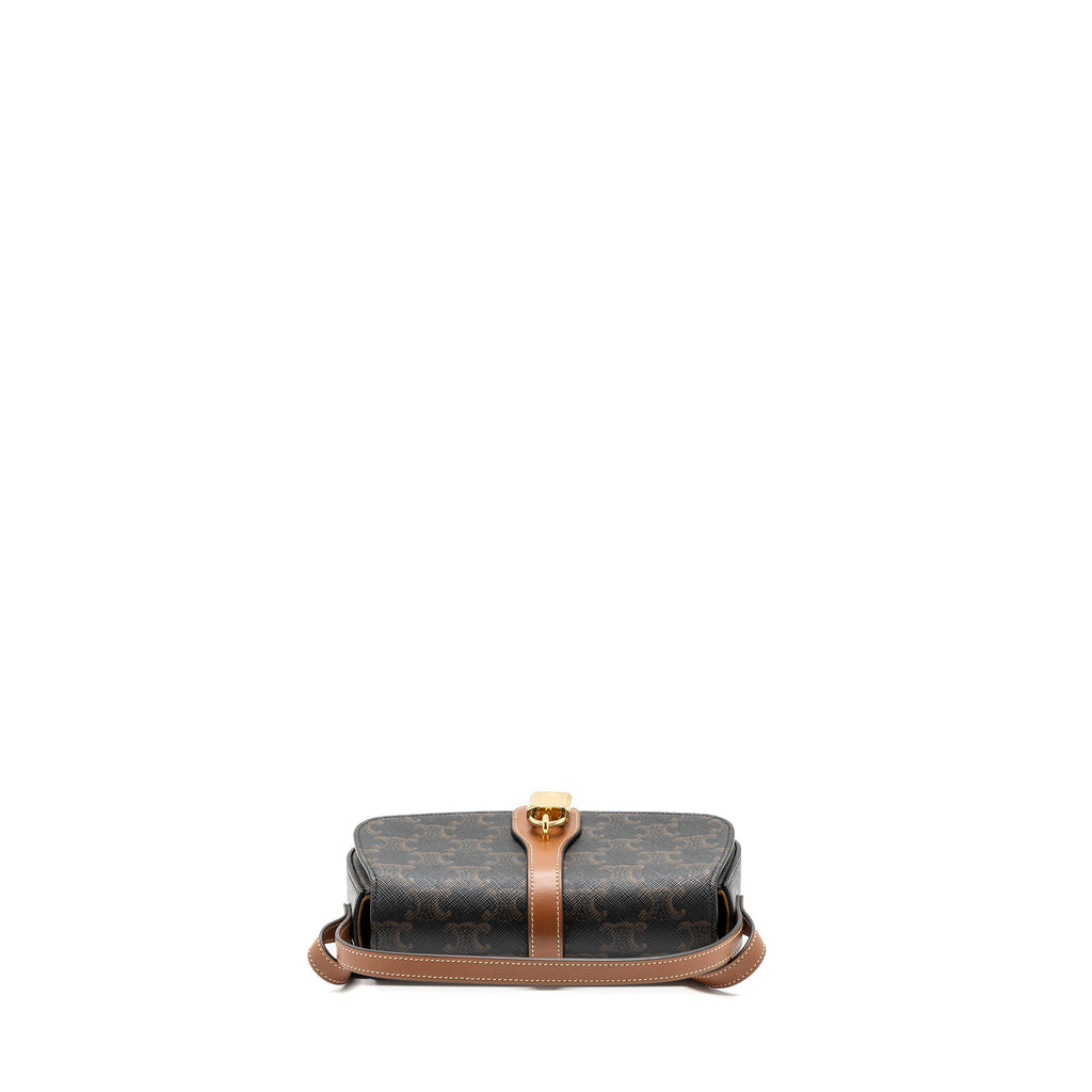 CELINE CLUTCH ON STRAP TABOU TRIOMPHE CANVAS/ CALFSKIN TAN GHW