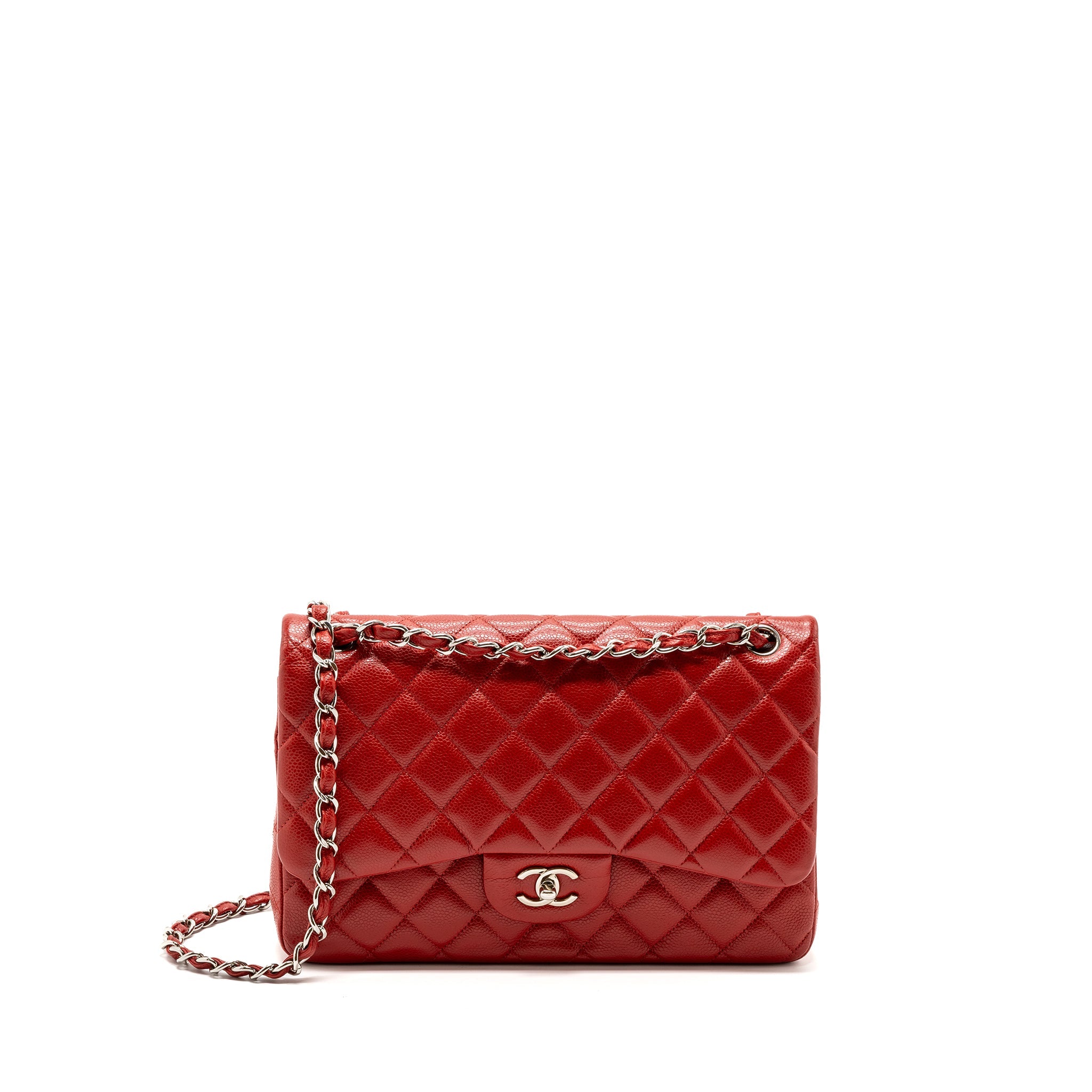CHANEL CLASSIC JUMBO DOUBLE FLAP BAG CAVIAR RED SHW
