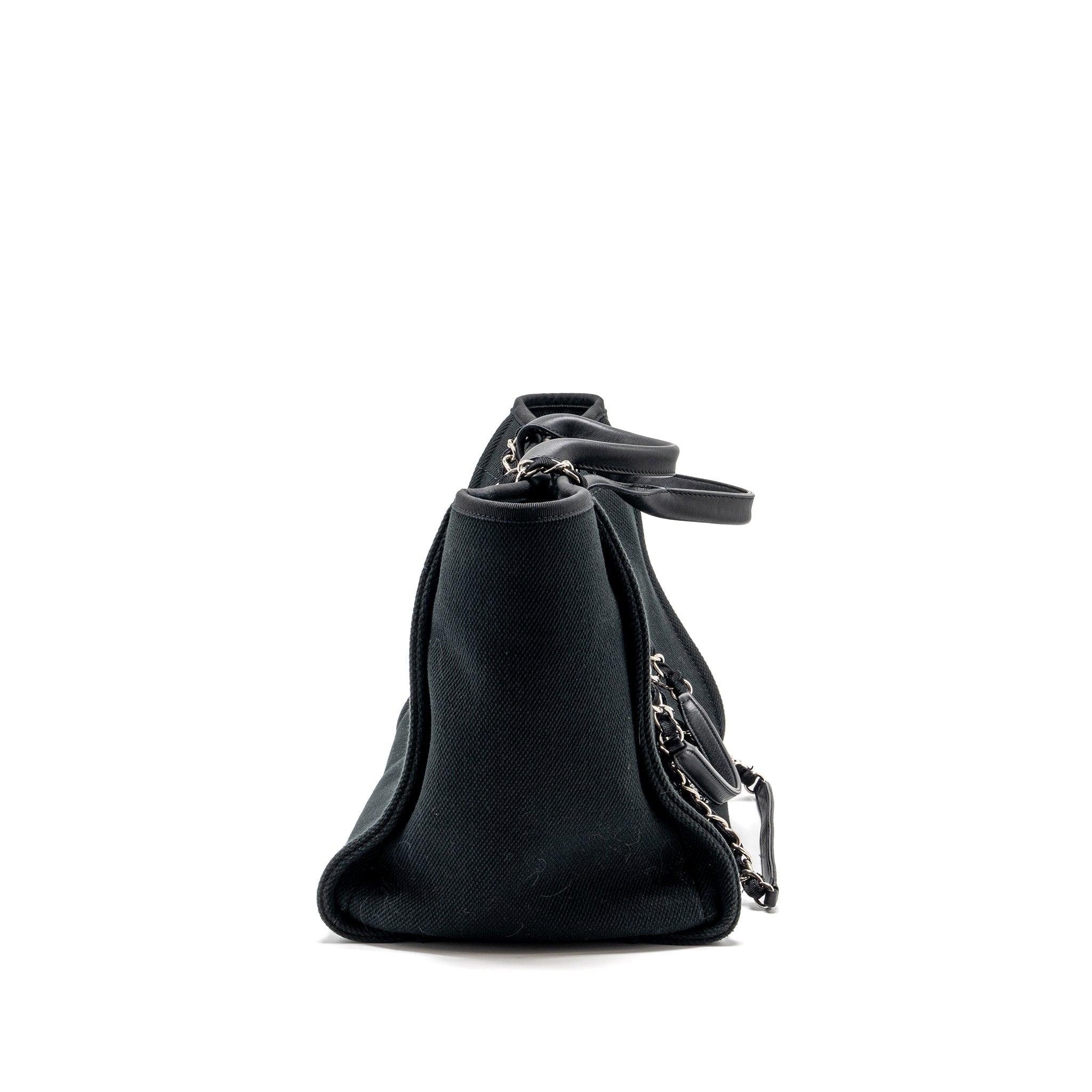 CHANEL LARGE DEAUVILLE BLACK-STUDDED TOTE BAG CANVAS/LEATHER BLACK SHW