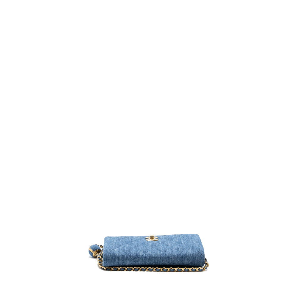 CHANEL 22C PEARL CRUSH WALLET ON CHAIN DENIM BLUE GHW (MICROCHIP)
