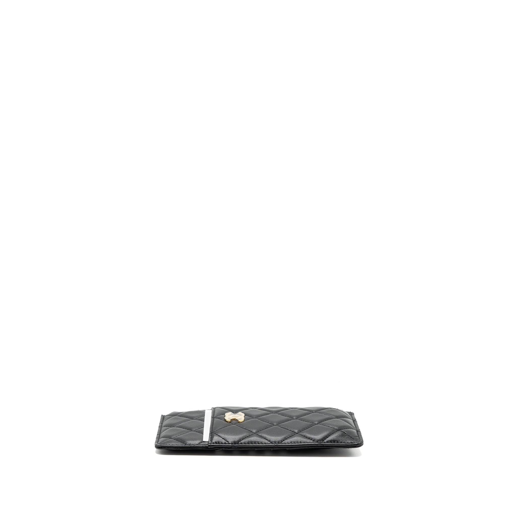 CHANEL LONG ZIP CARD HOLDER WALLET LAMBSKIN BLACK LGHW