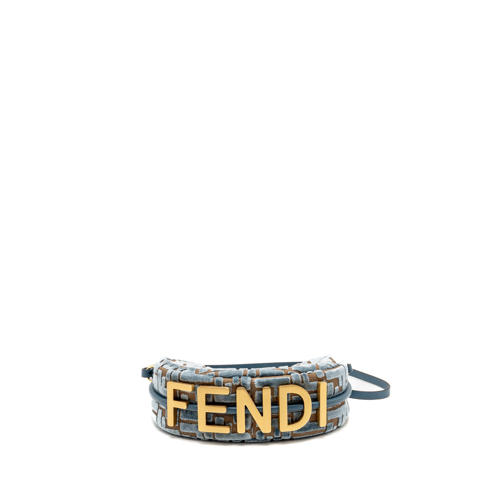 FENDI FENDIGRAPHY MINI BAG FF JACQUARD VELVET LIGHT BLUE/BROWN GHW