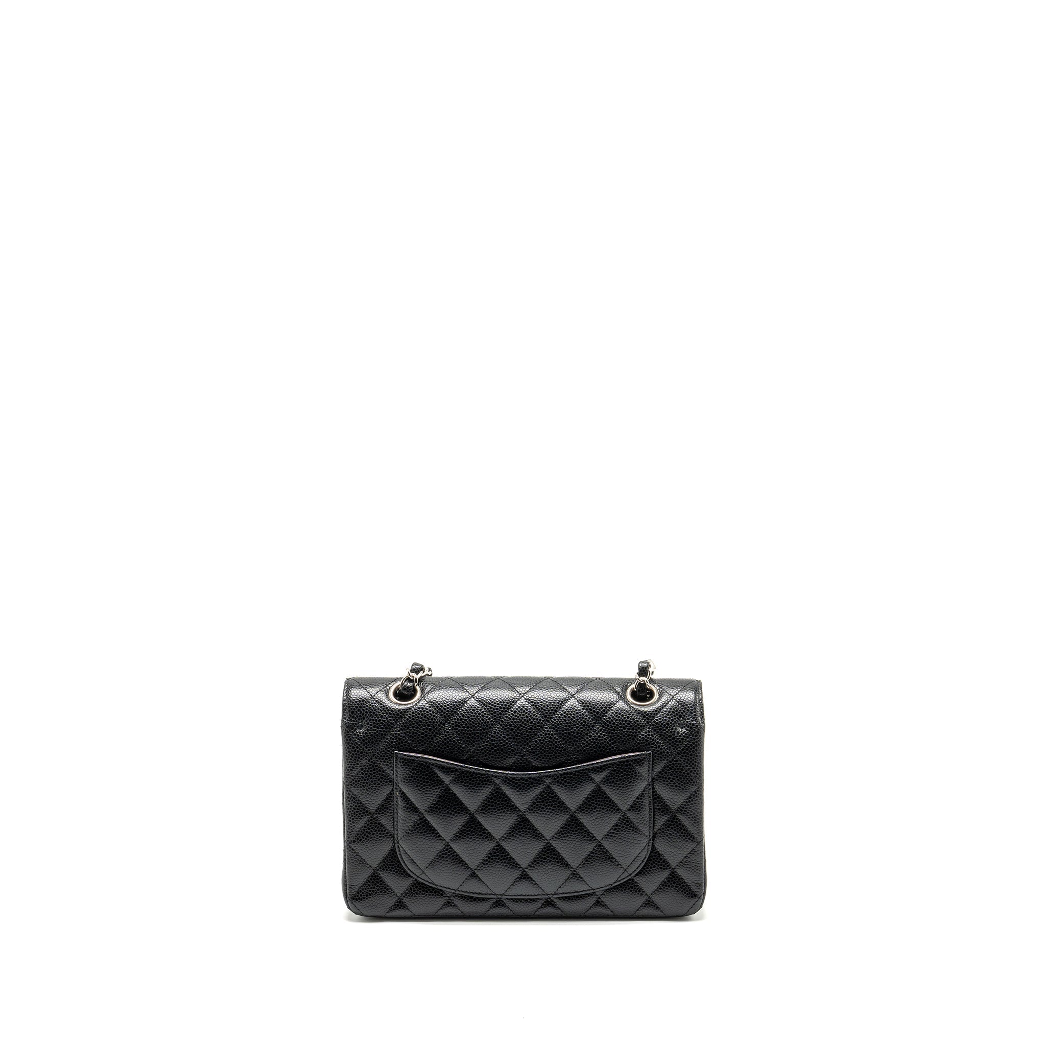 CHANEL SMALL CLASSIC DOUBLE FLAP BAG CAVIAR BLACK SHW (MICROCHIP)