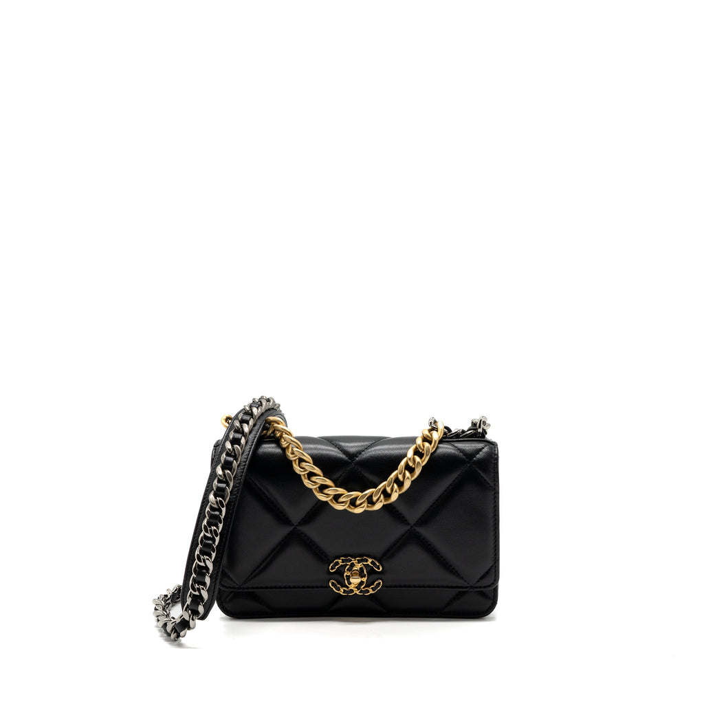CHANEL 19 WALLET ON CHAIN LAMBSKIN BLACK MULTICOLOUR HARDWARE (MICROCHIP)