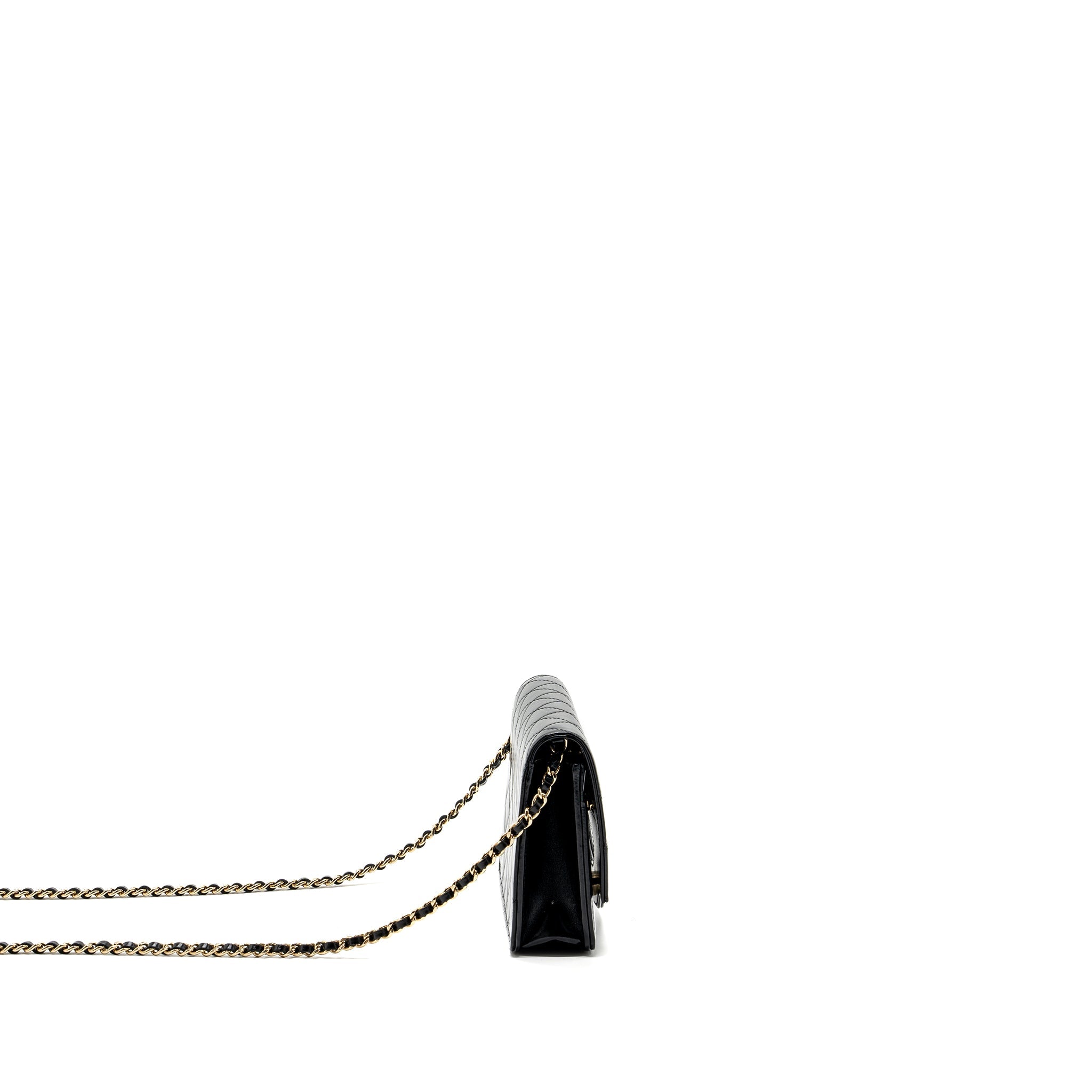 CHANEL 24C 31 WALLET ON CHAIN SHINY CALFSKIN BLACK LGHW (MICROCHIP)