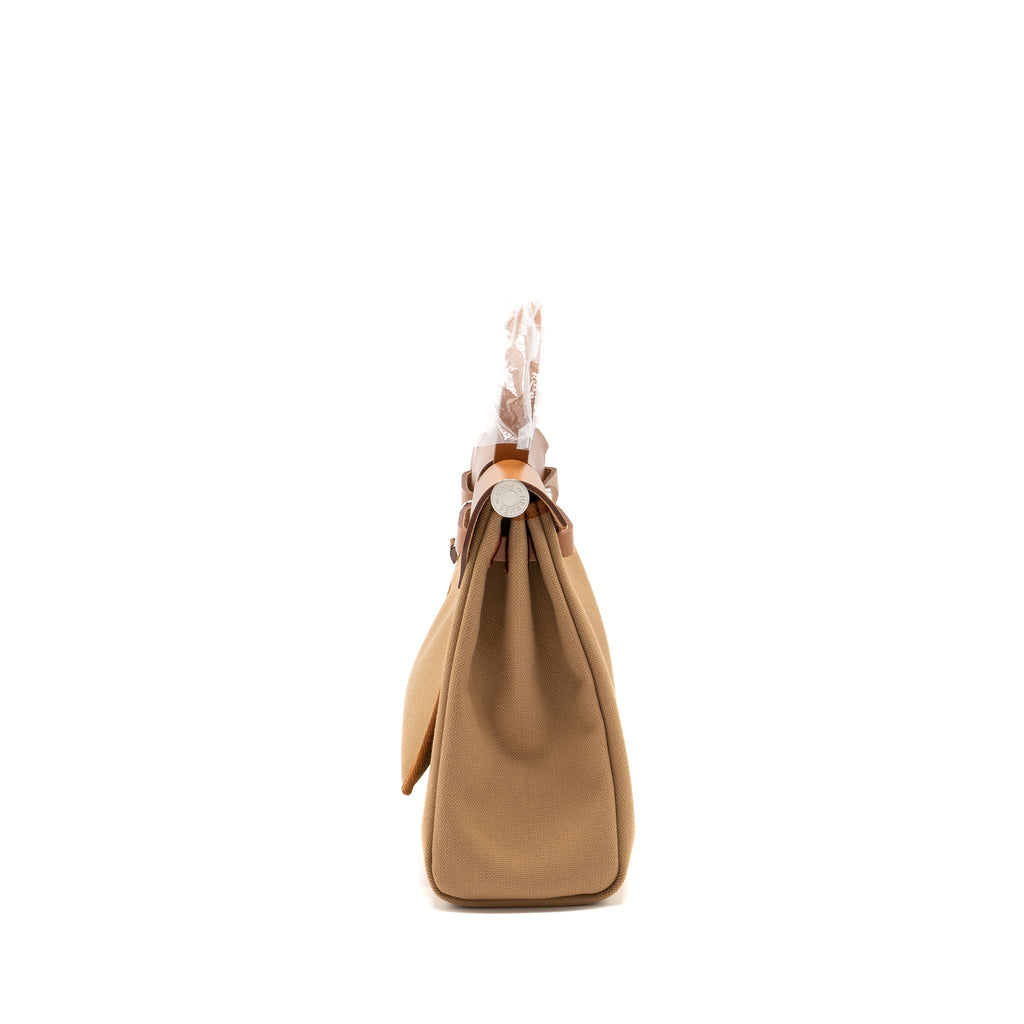 HERMES HERBAG 31 ZIP BAG CANVAS/HUNTER CHAI/FAUVE SHW