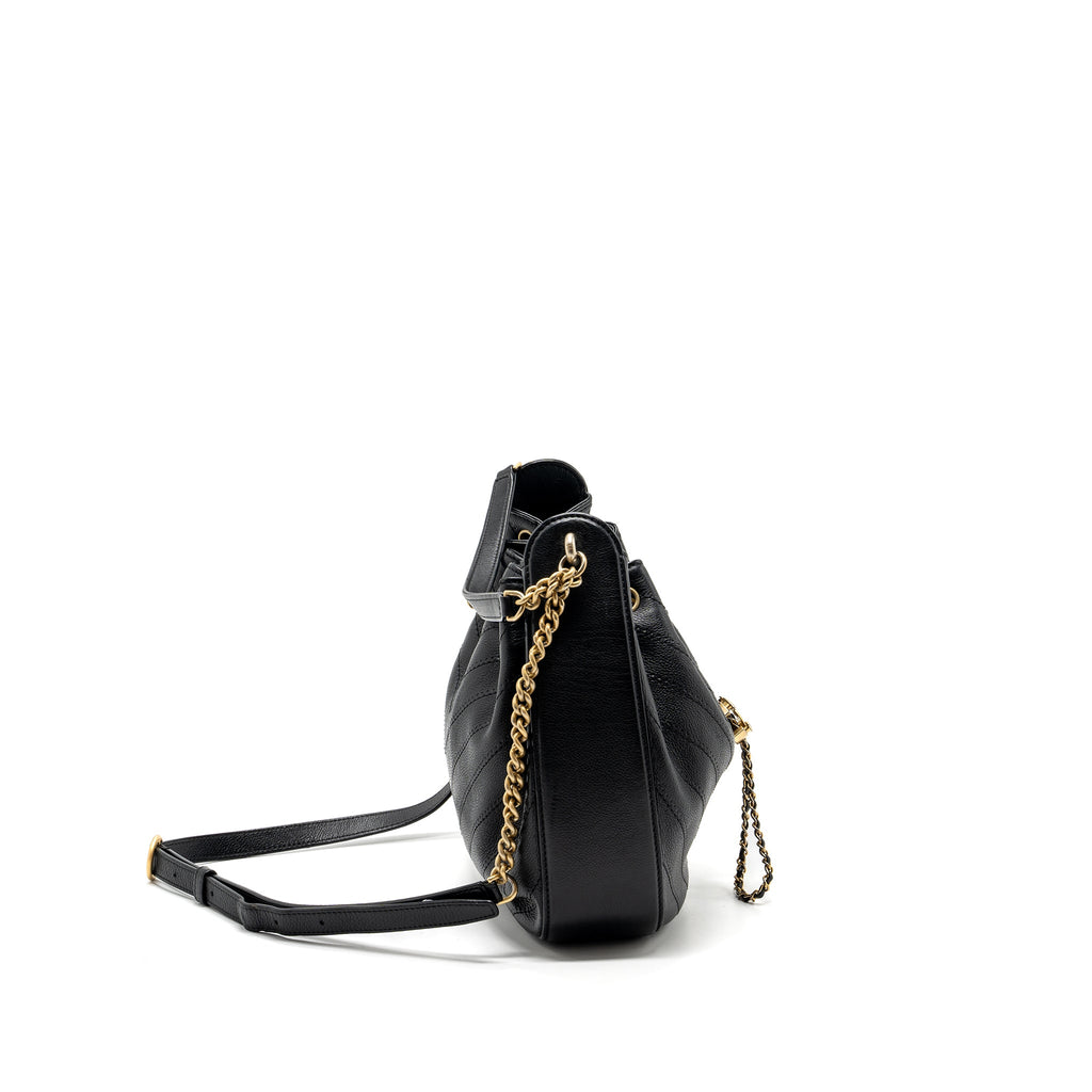 CHANEL CHEVRON BUCKET BAG GRAINED CALFSKIN BLACK GHW