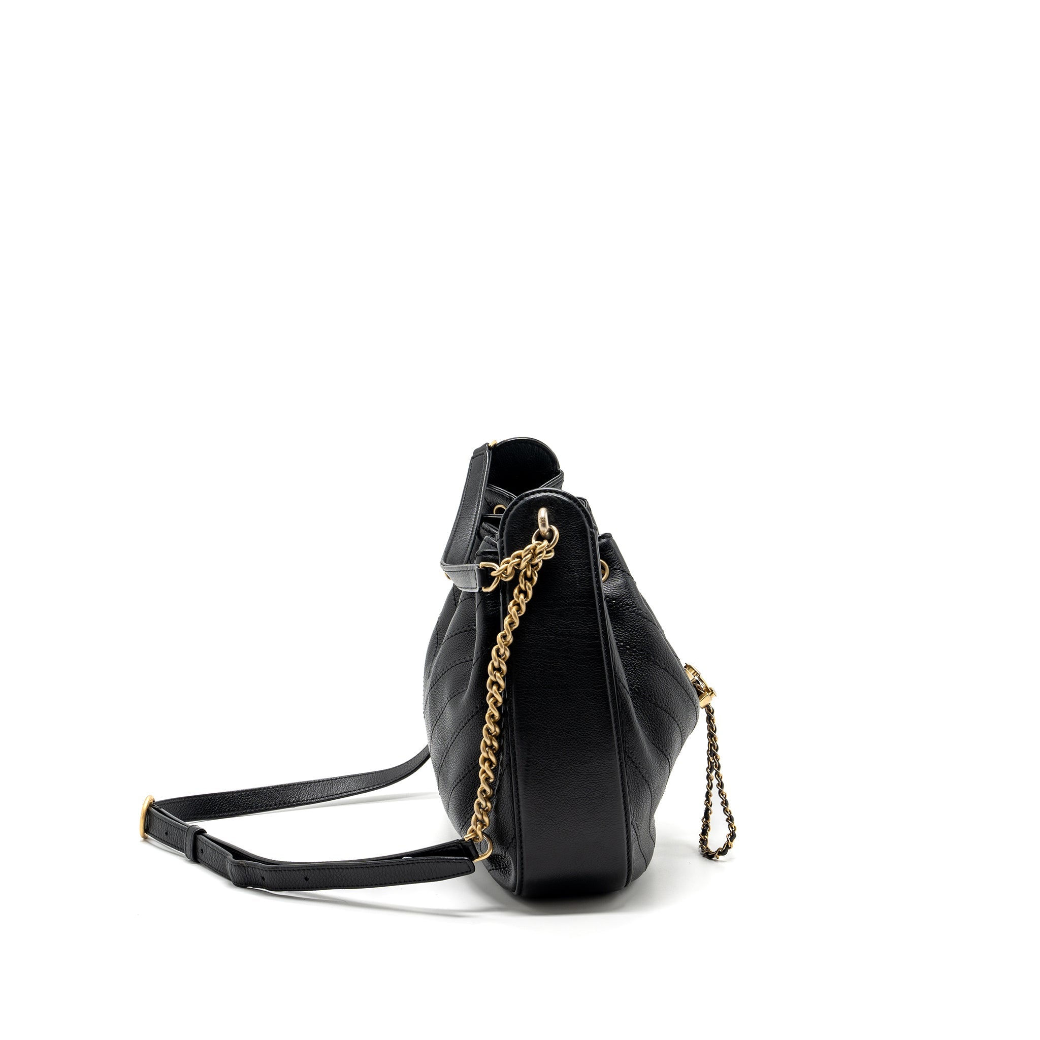 CHANEL CHEVRON BUCKET BAG GRAINED CALFSKIN BLACK GHW