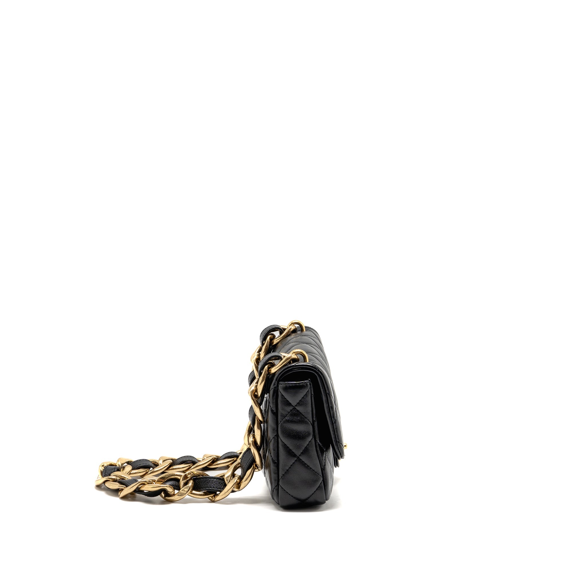 CHANEL GIANT CHAIN FLAP BAG LAMBSKIN BLACK GHW (MICROCHIP)