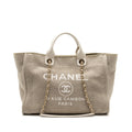 CHANEL DEAUVILLE BAG CANVAS/ LEATHER BEIGE/WHITE GHW (MICROCHIP)