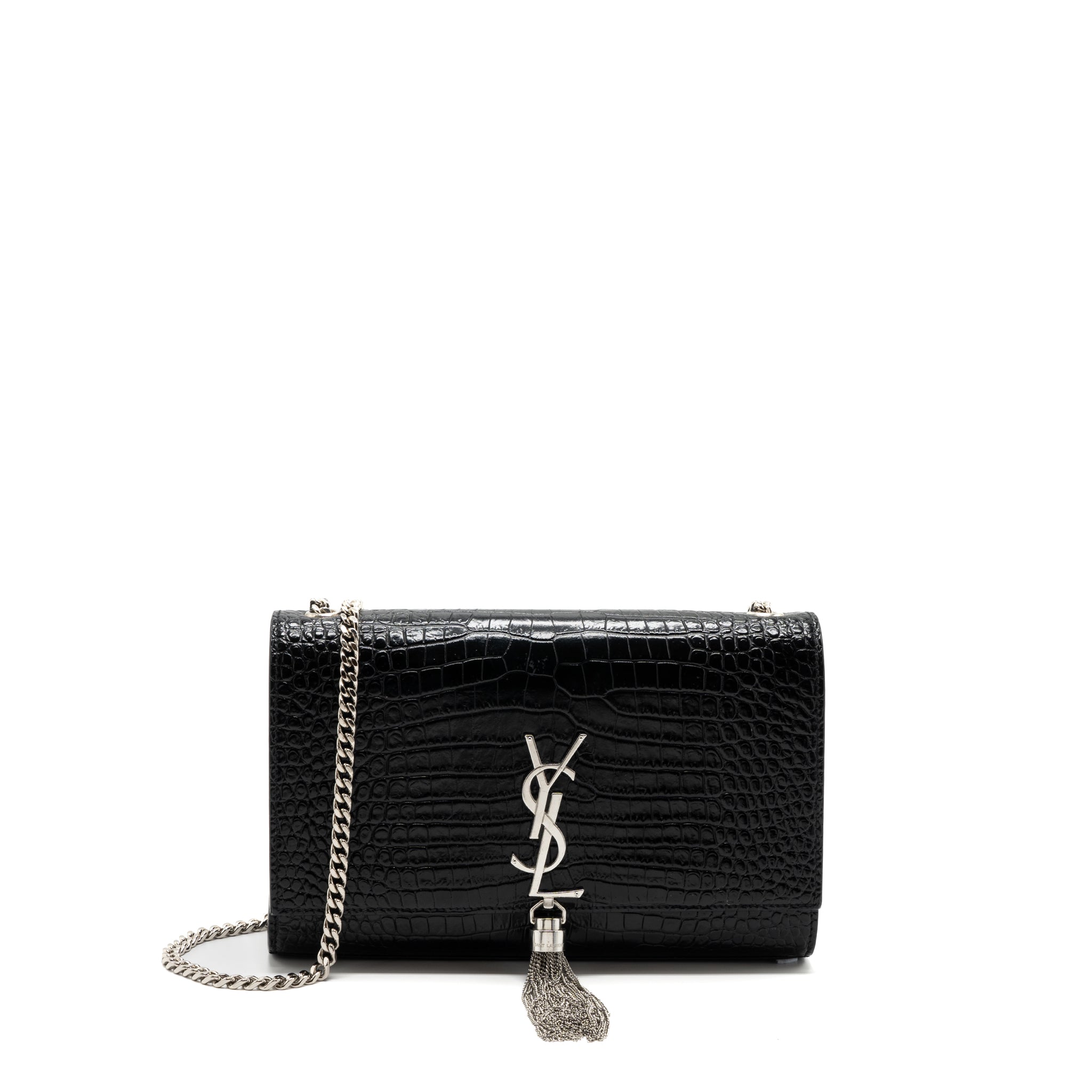 SAINT LAURENT/YSL KATE TASSEL CROC-EMBOSSED CALFSKIN BLACK SH