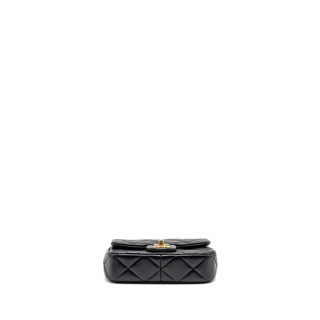 CHANEL 24S PEARL ADJUSTABLE CHAIN MINI FLAP BAG LAMBSKIN BLACK GHW (MICROCHIP)
