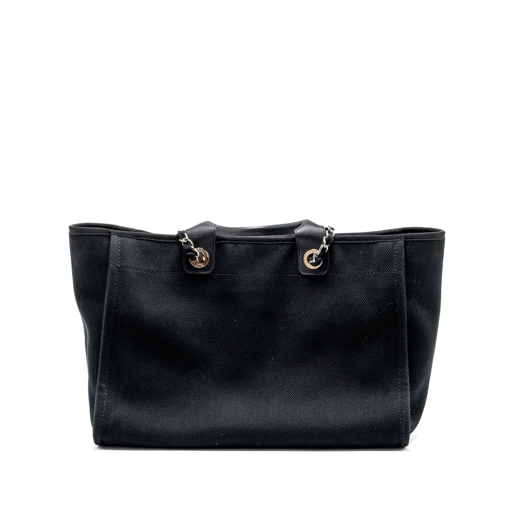 CHANEL LARGE DEAUVILLE BLACK-STUDDED TOTE BAG CANVAS/LEATHER BLACK SHW