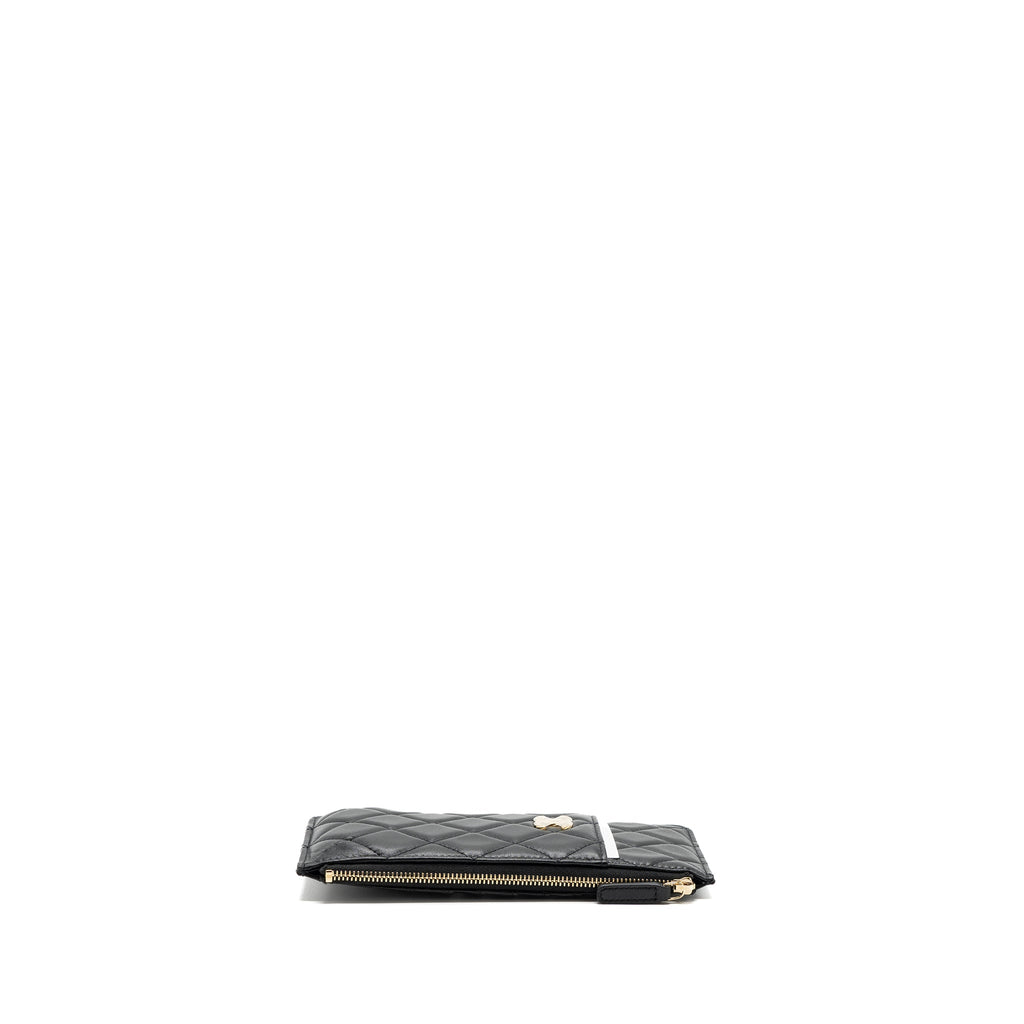 CHANEL LONG ZIP CARD HOLDER WALLET LAMBSKIN BLACK LGHW
