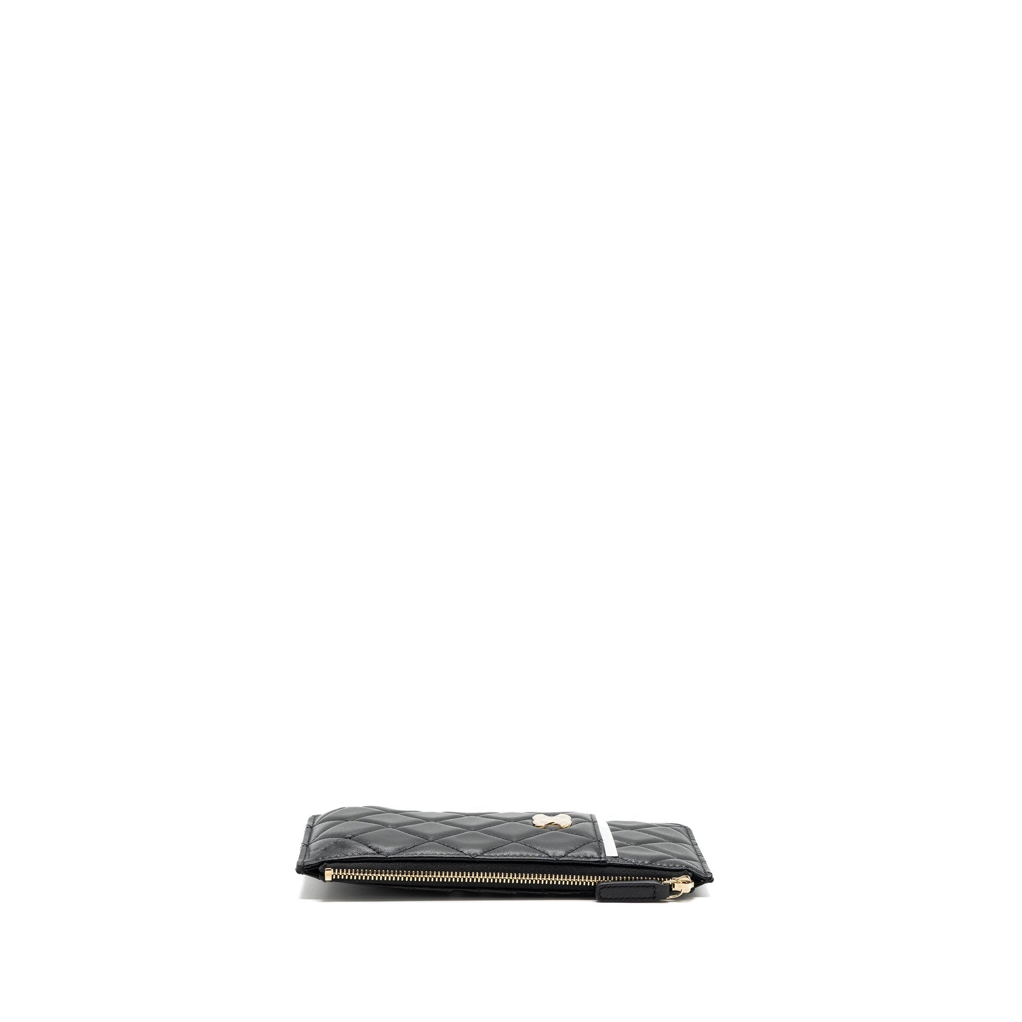 CHANEL LONG ZIP CARD HOLDER WALLET LAMBSKIN BLACK LGHW