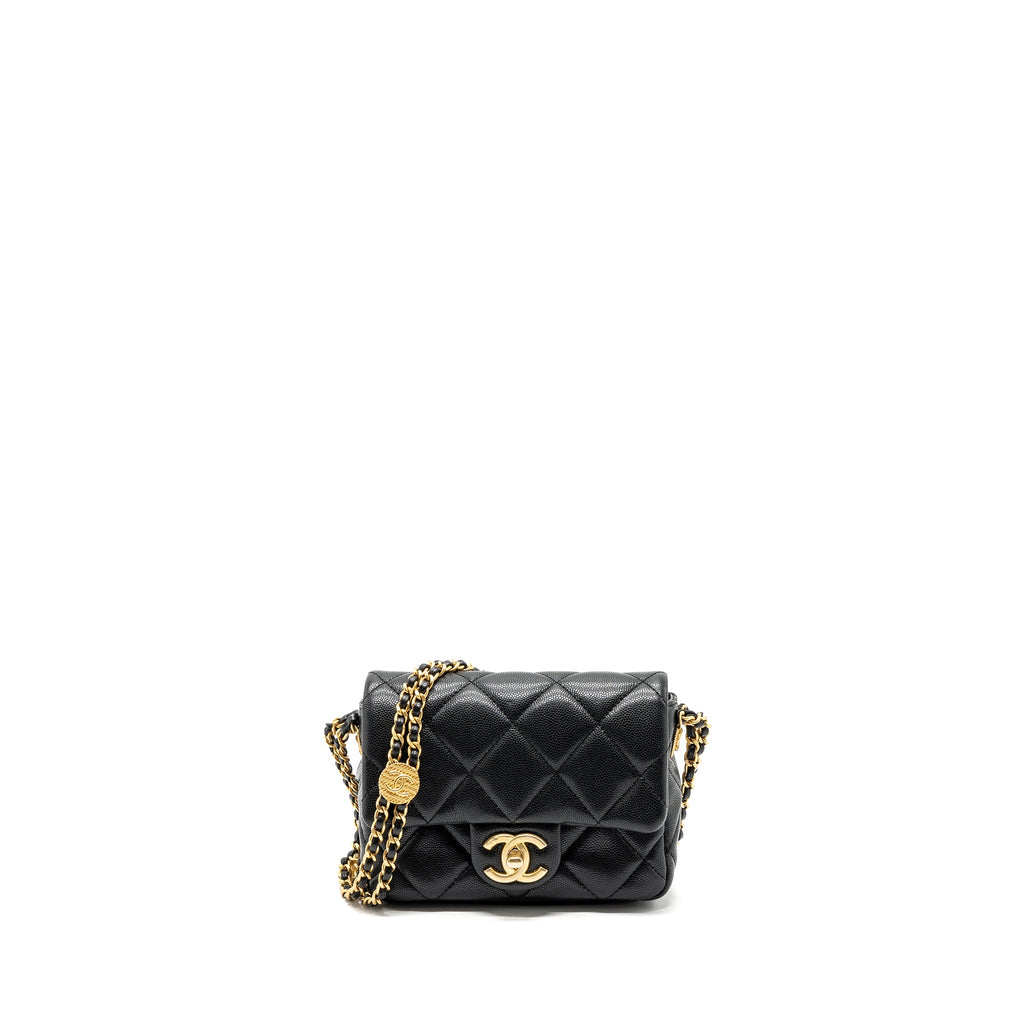 CHANEL MINI TWIST YOUR BUTTON FLAP BAG CAVIAR BLACK GHW(MICROCHIP)