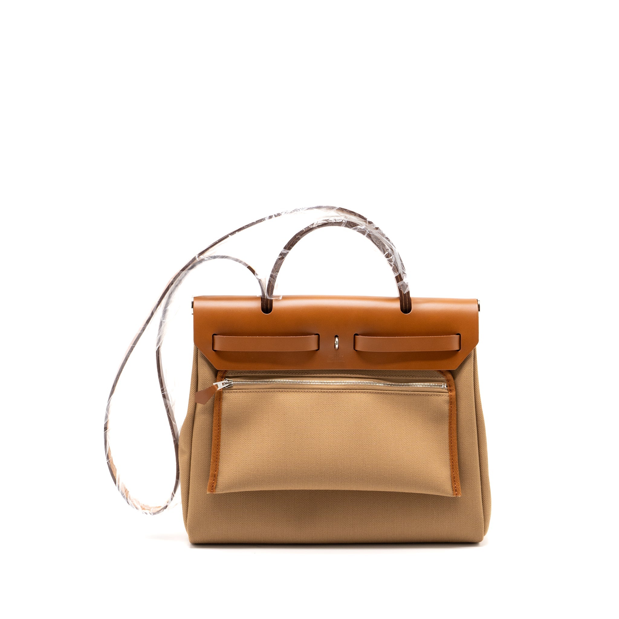 HERMES HERBAG 31 ZIP BAG CANVAS/HUNTER CHAI/FAUVE SHW