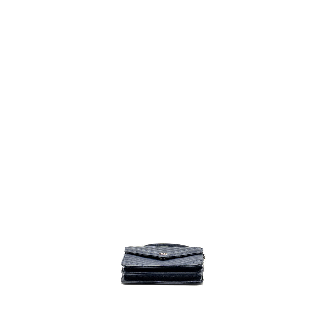 CHANEL SQUARE CHEVRON WALLET ON CHAIN NAVY CAVIAR NAVY SHW