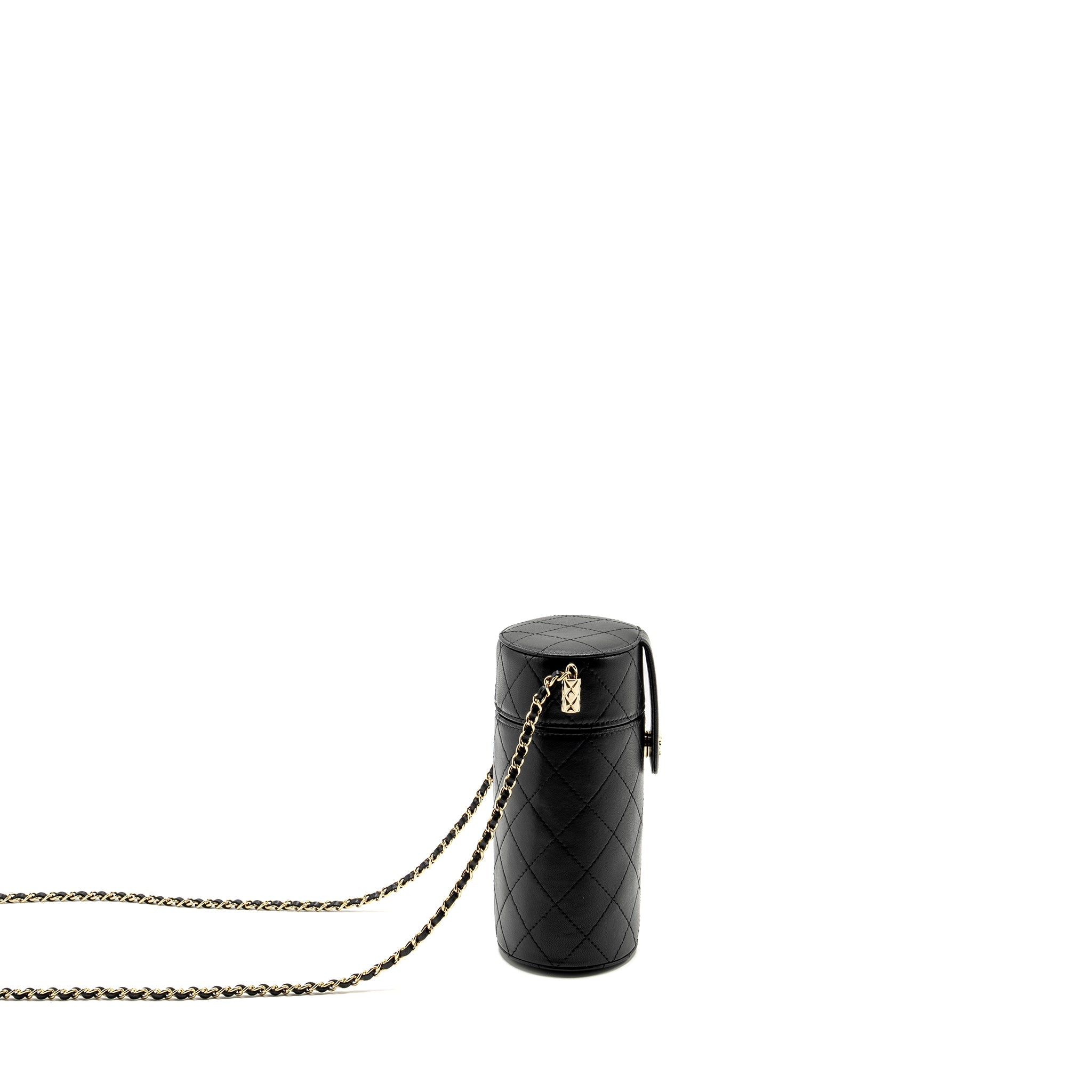 CHANEL CC ROUND VANITY CASE WITH CHAIN LAMBSKIN BLACK LGHW