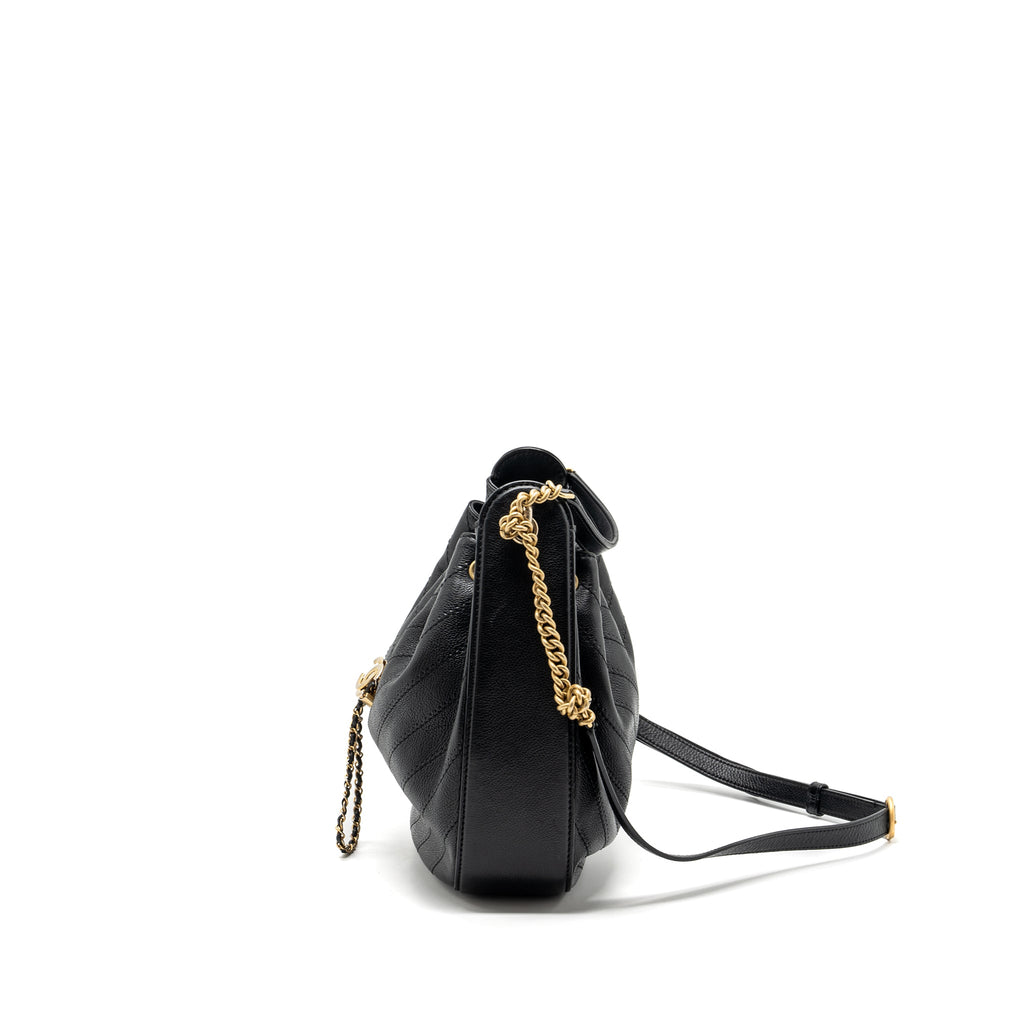 CHANEL CHEVRON BUCKET BAG GRAINED CALFSKIN BLACK GHW