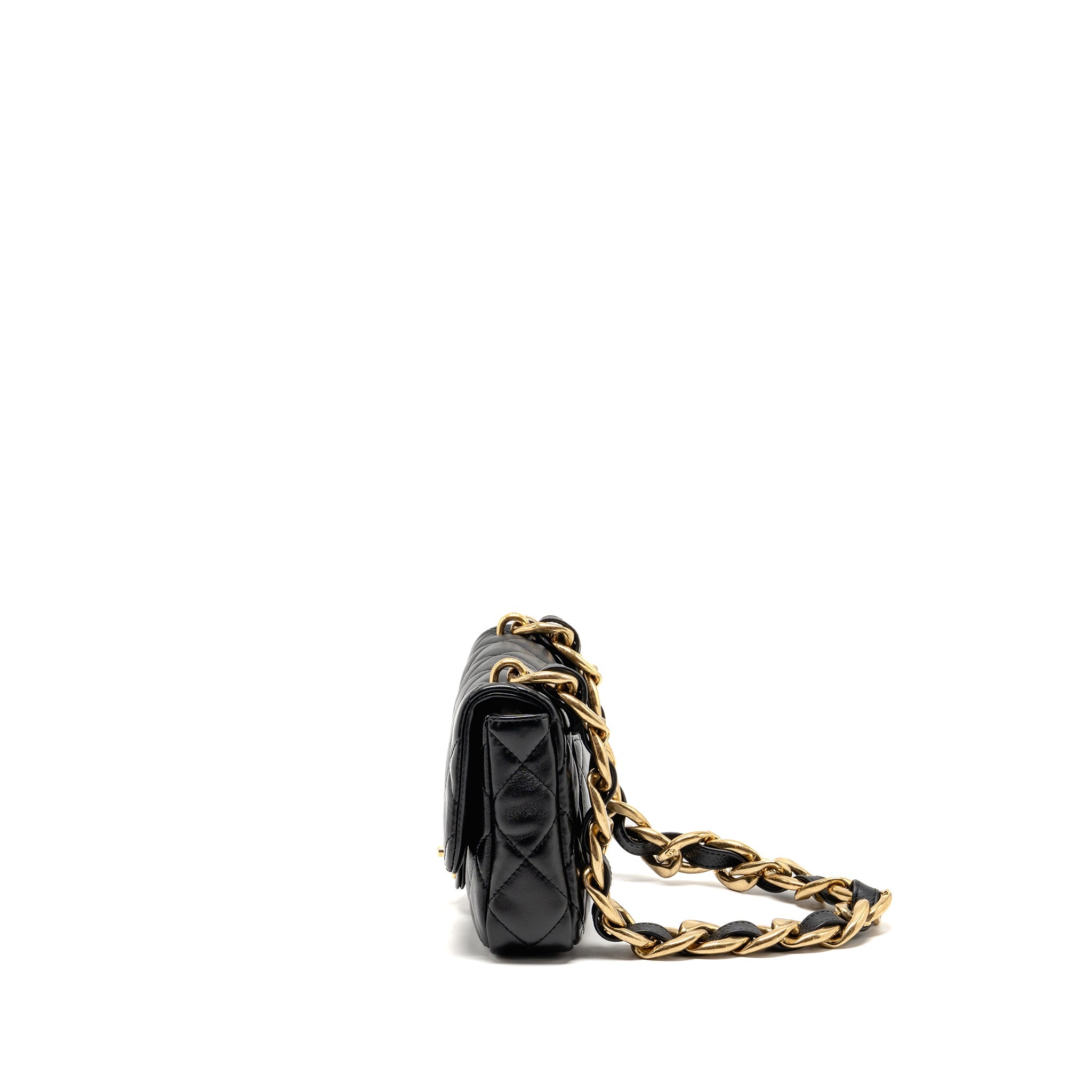 CHANEL GIANT CHAIN FLAP BAG LAMBSKIN BLACK GHW (MICROCHIP)