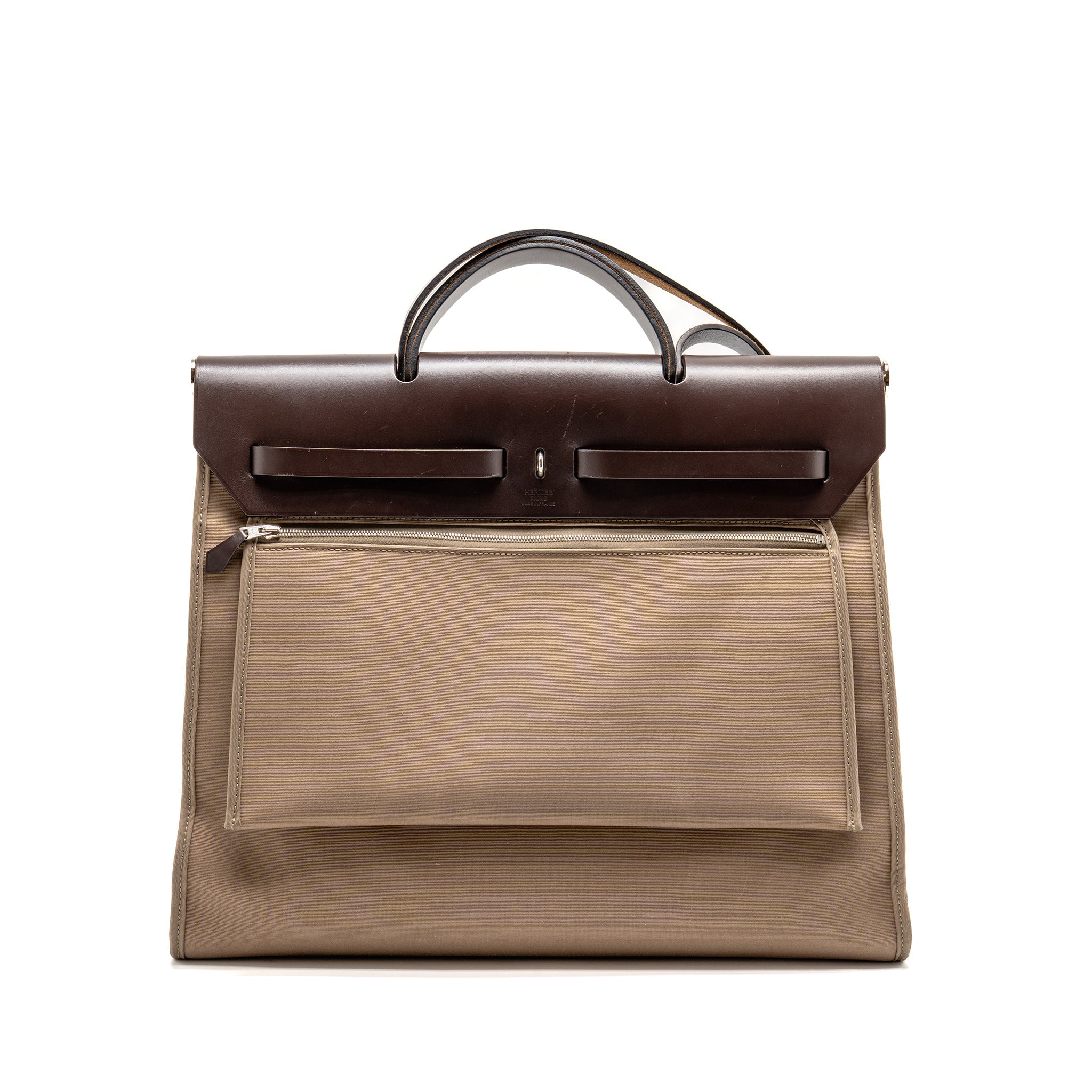 HERMES HERBAG ZIP 39 CANVAS/HUNTER LEATHER ETOUPE/EBENE SHW